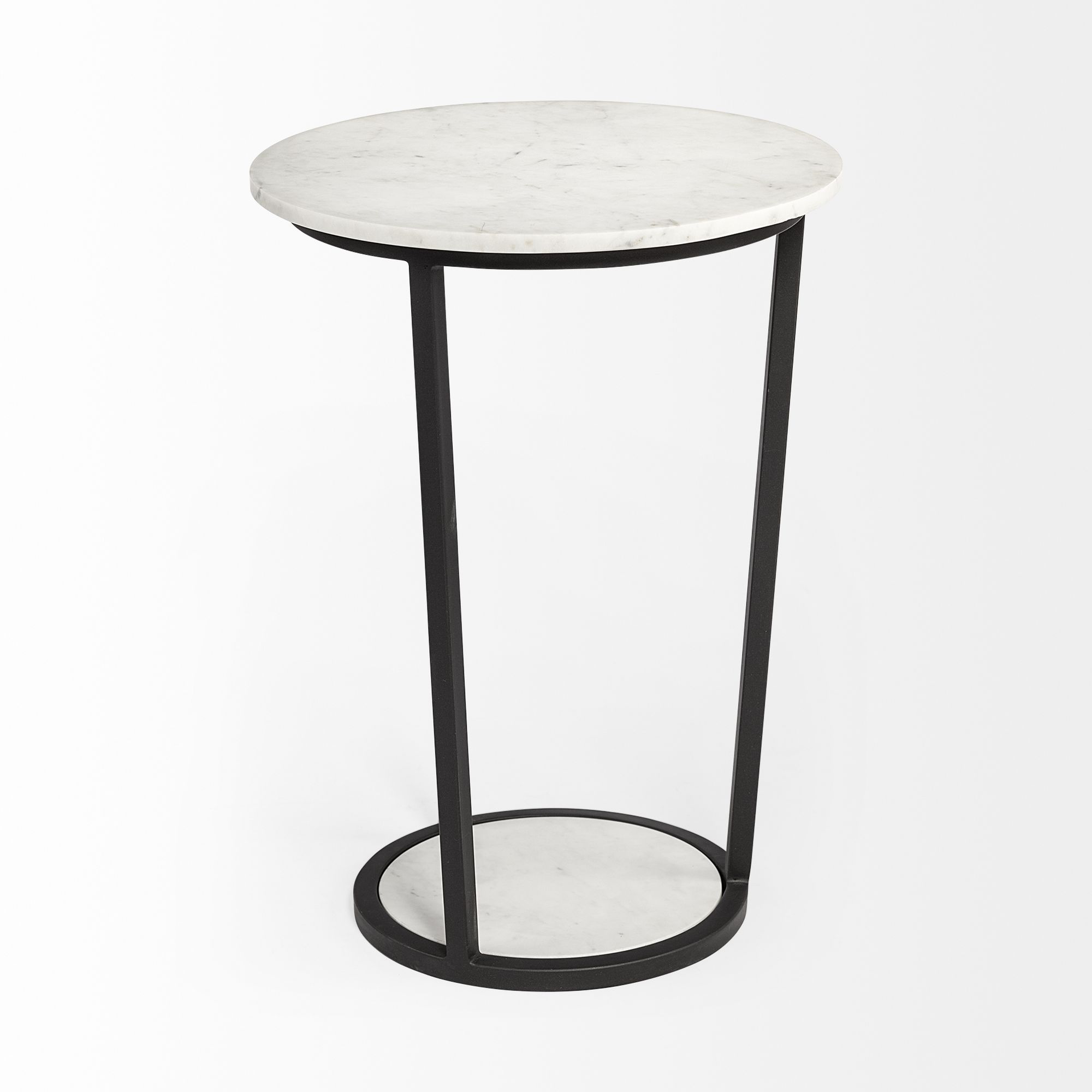 Mercana Bombola Round Large Accent Table with Black Metal Frame - White