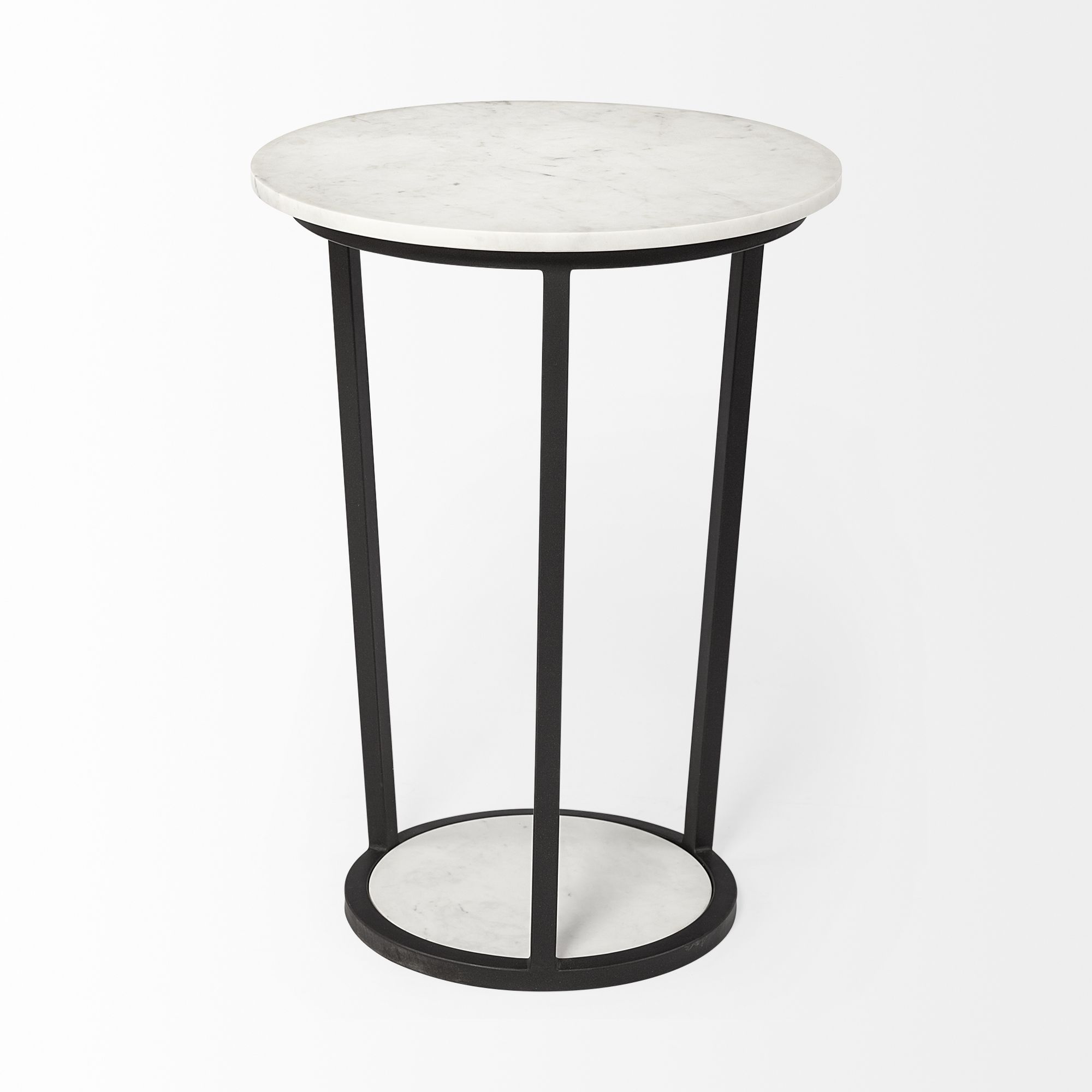 Mercana Bombola Round Large Accent Table with Black Metal Frame - White