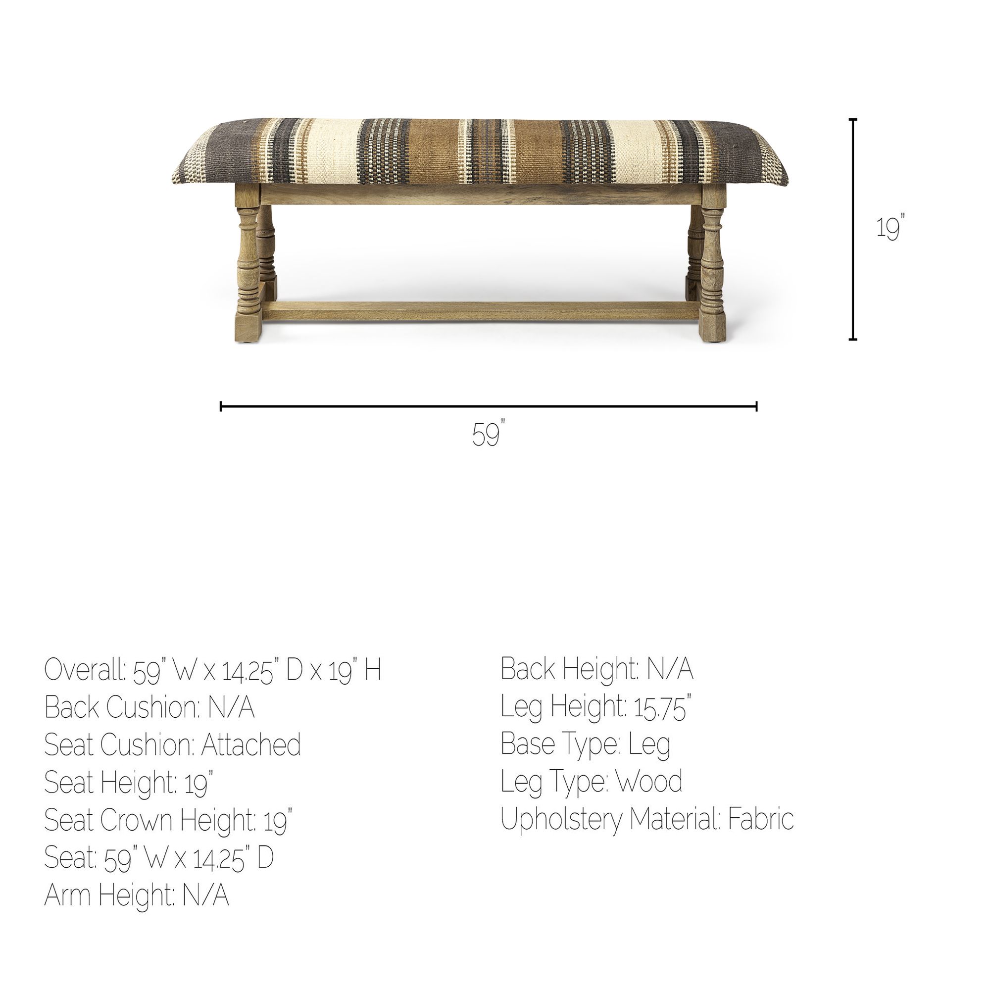 Mercana Greenfield Bench with Wood Frame - Multi-Color