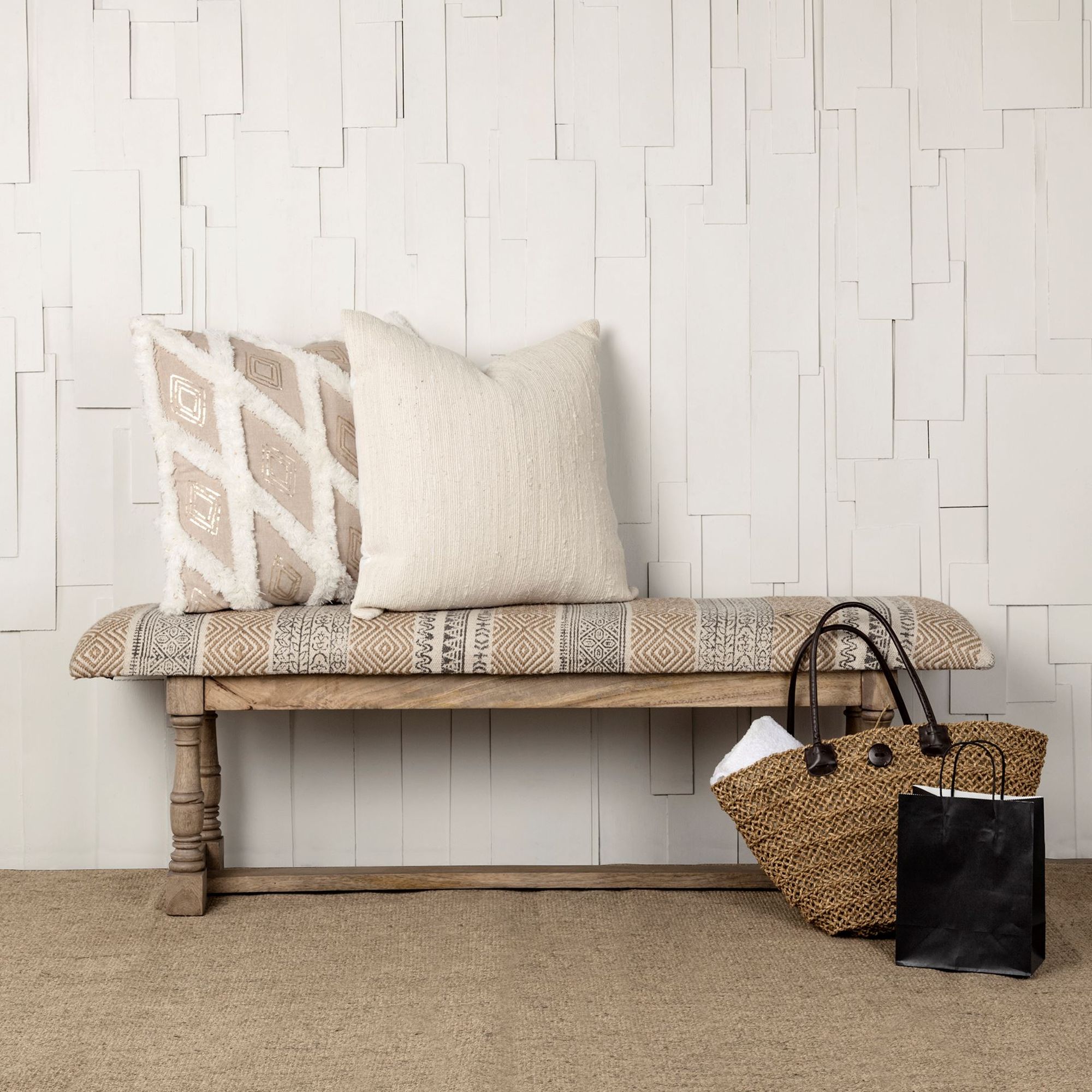 Mercana Greenfield Bench with Wood Frame - Beige