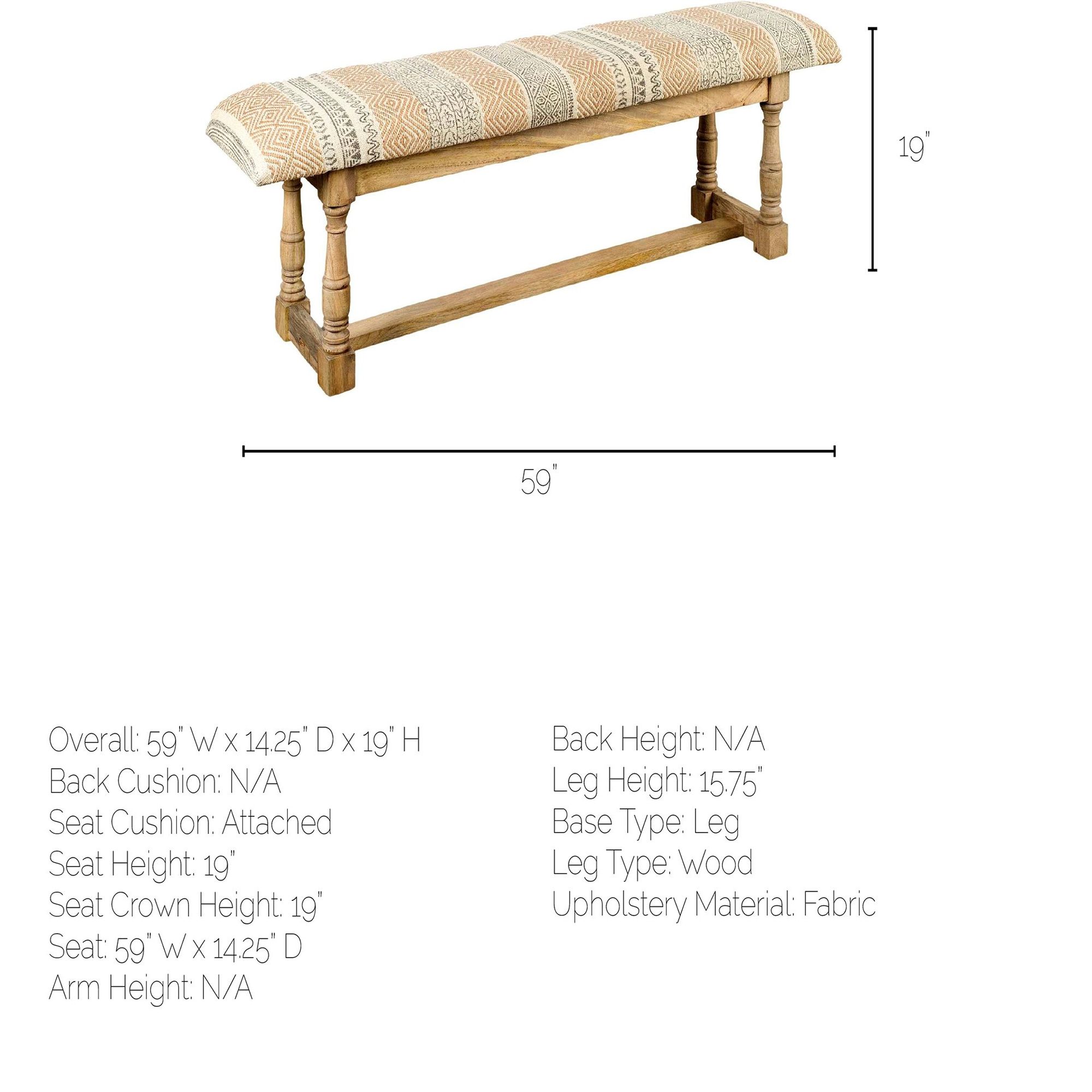 Mercana Greenfield Bench with Wood Frame - Beige