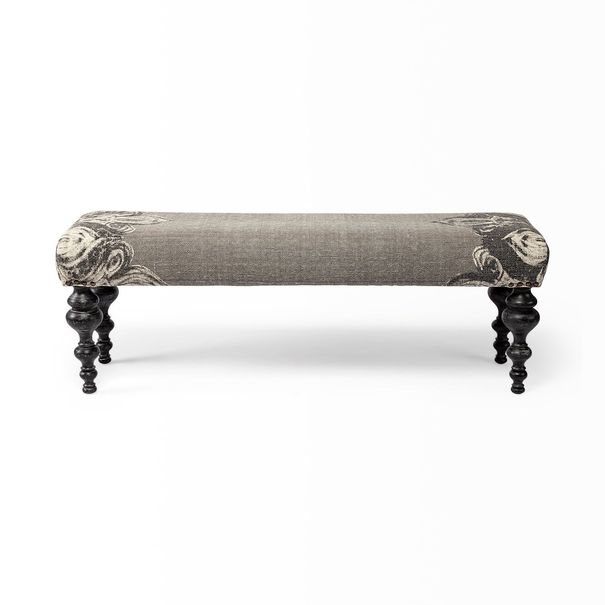 Mercana - Alhambra Bench with Black Wood Legs in Gray