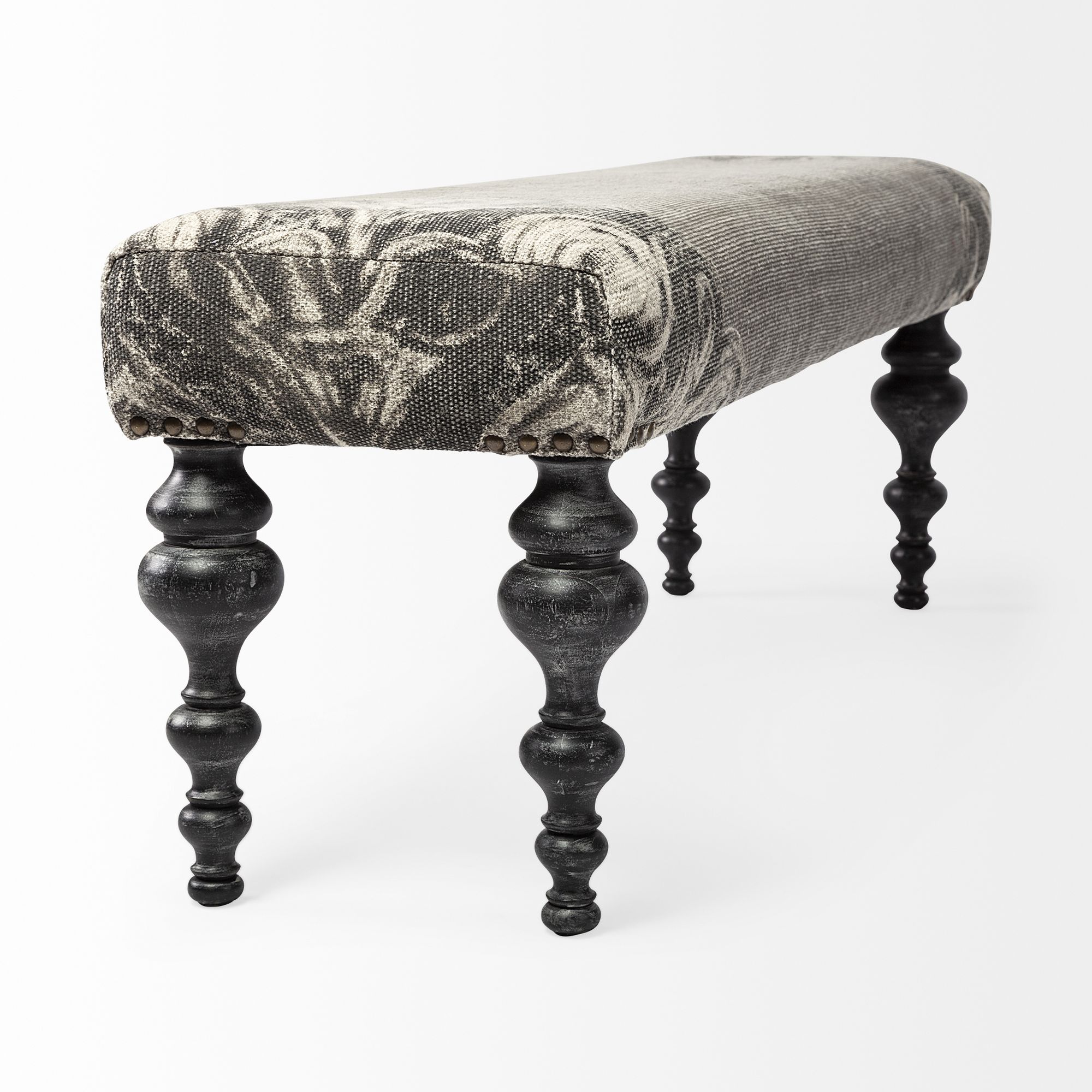 Mercana - Alhambra Bench with Black Wood Legs in Gray