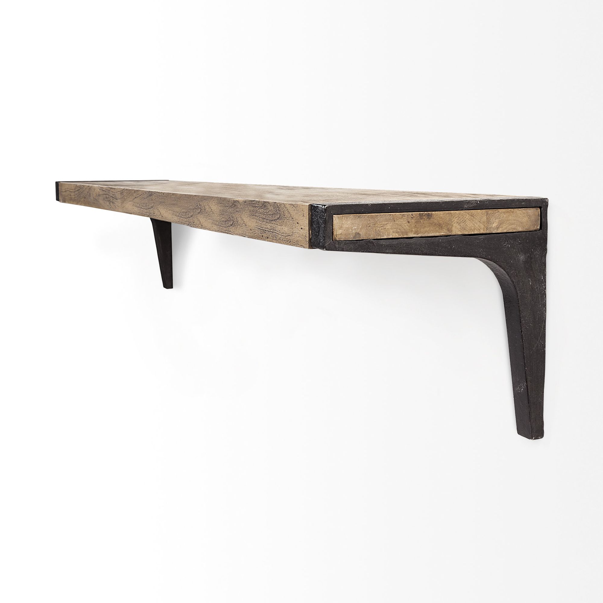 Mercana Dion I Wood Wall Shelf with Black Metal - Brown