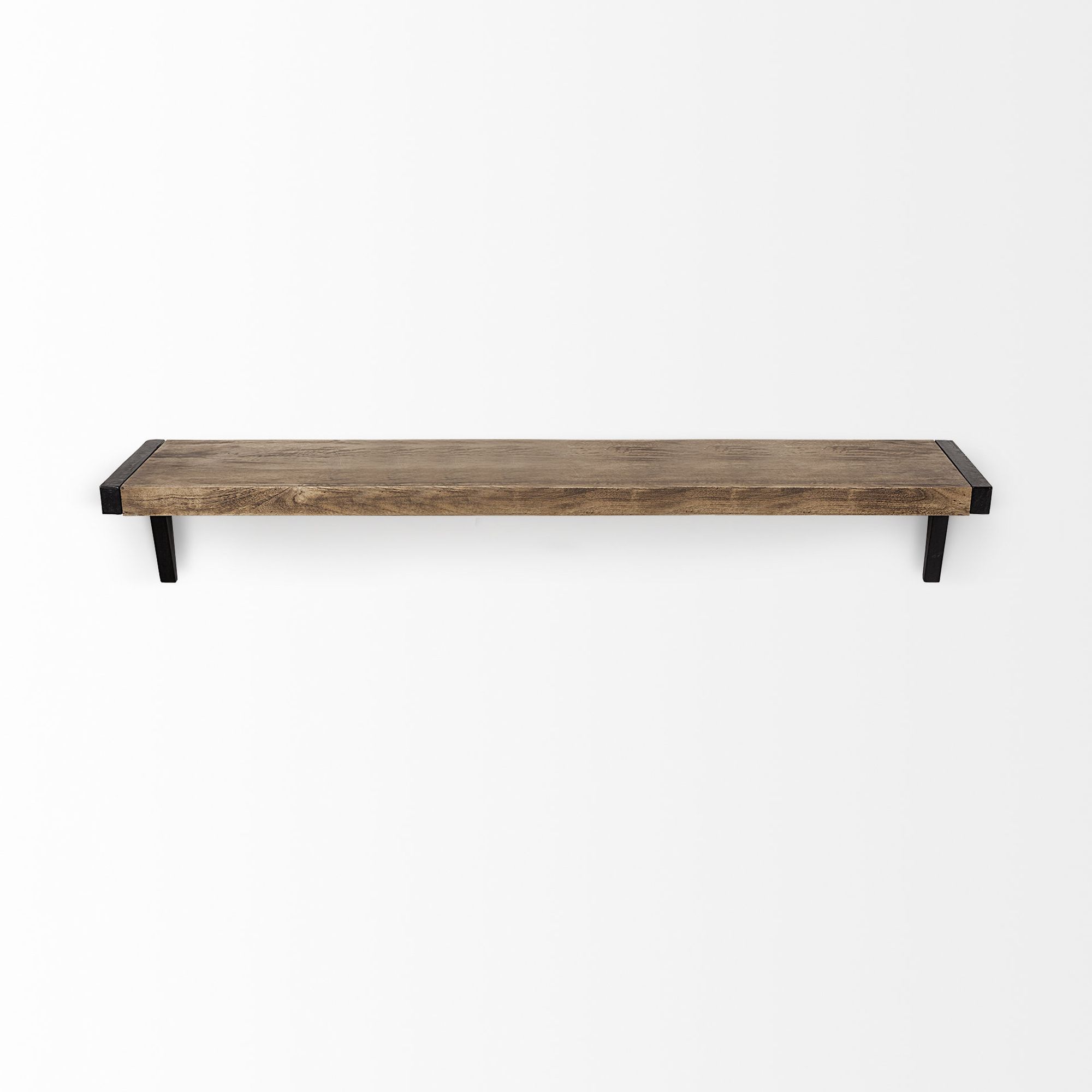 Mercana Dion I Wood Wall Shelf with Black Metal - Brown