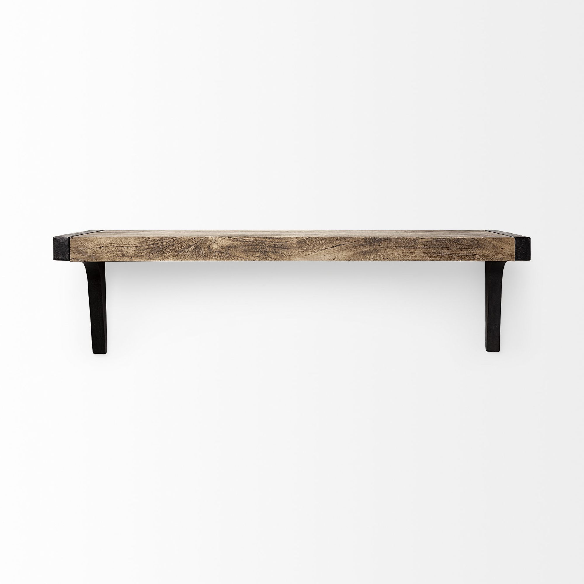 Mercana Dion II Wood Wall Shelf with Black Metal - Brown