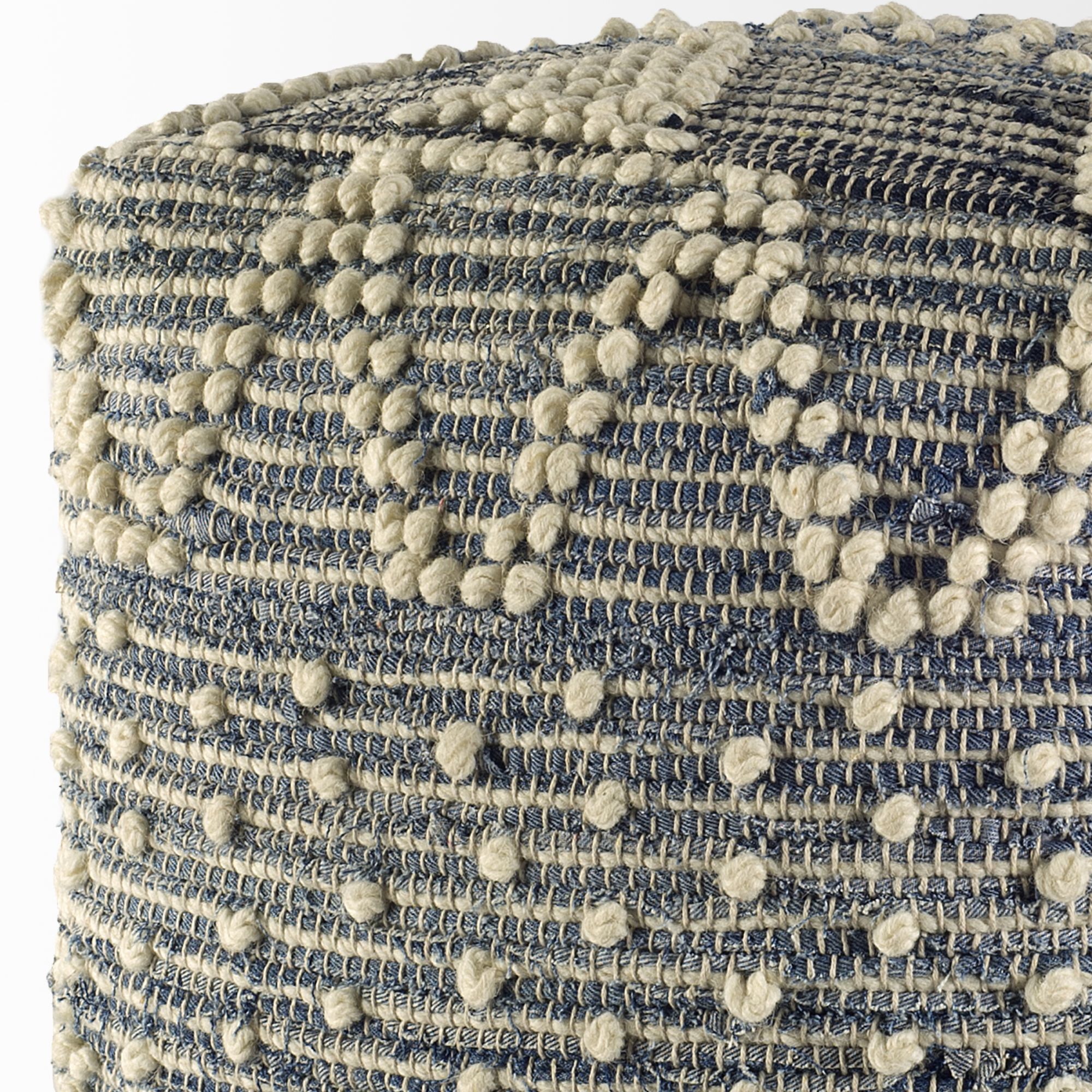 Mercana - Rofi Blue Denim and Cream Cotton Stitched Square Pouf