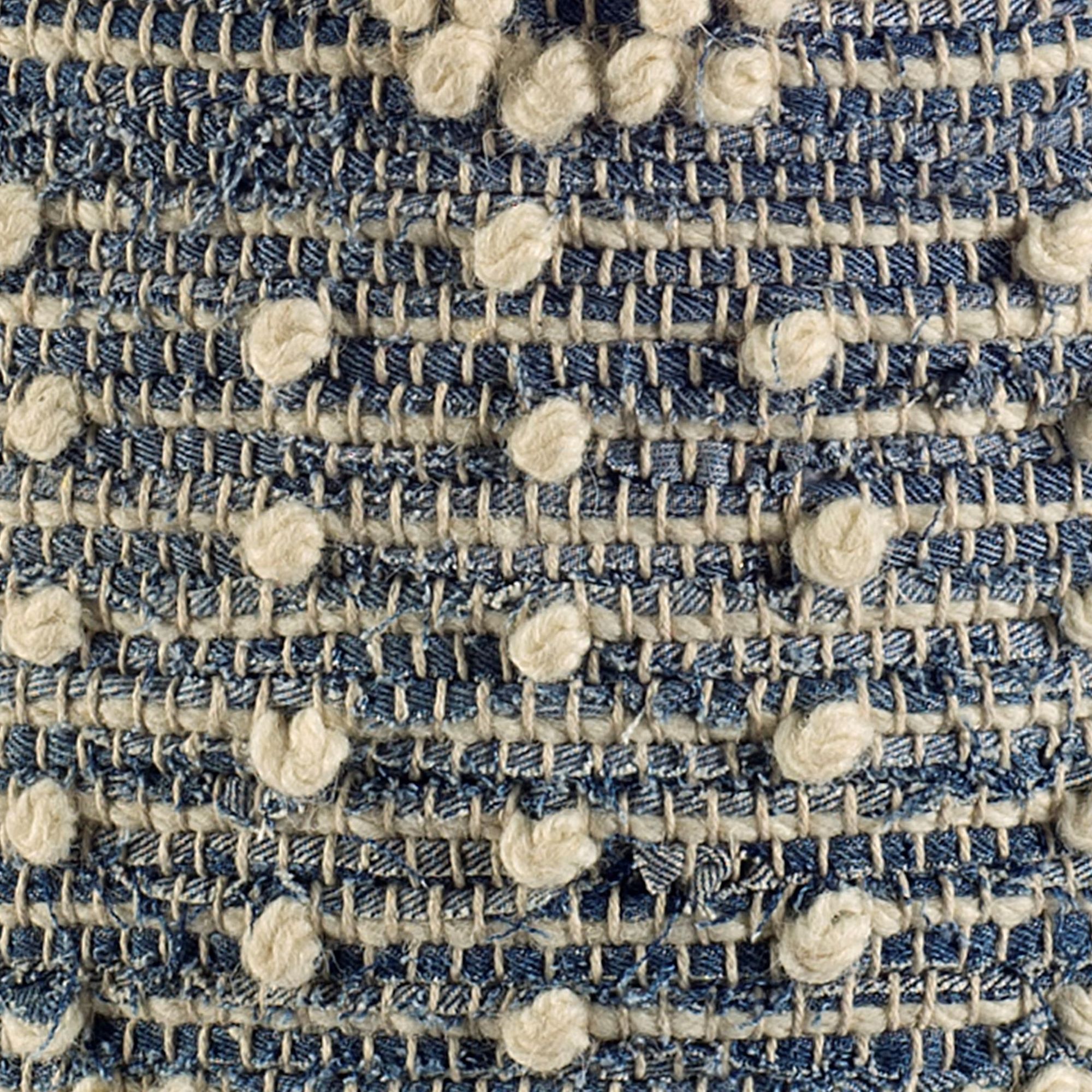 Mercana - Rofi Blue Denim and Cream Cotton Stitched Square Pouf