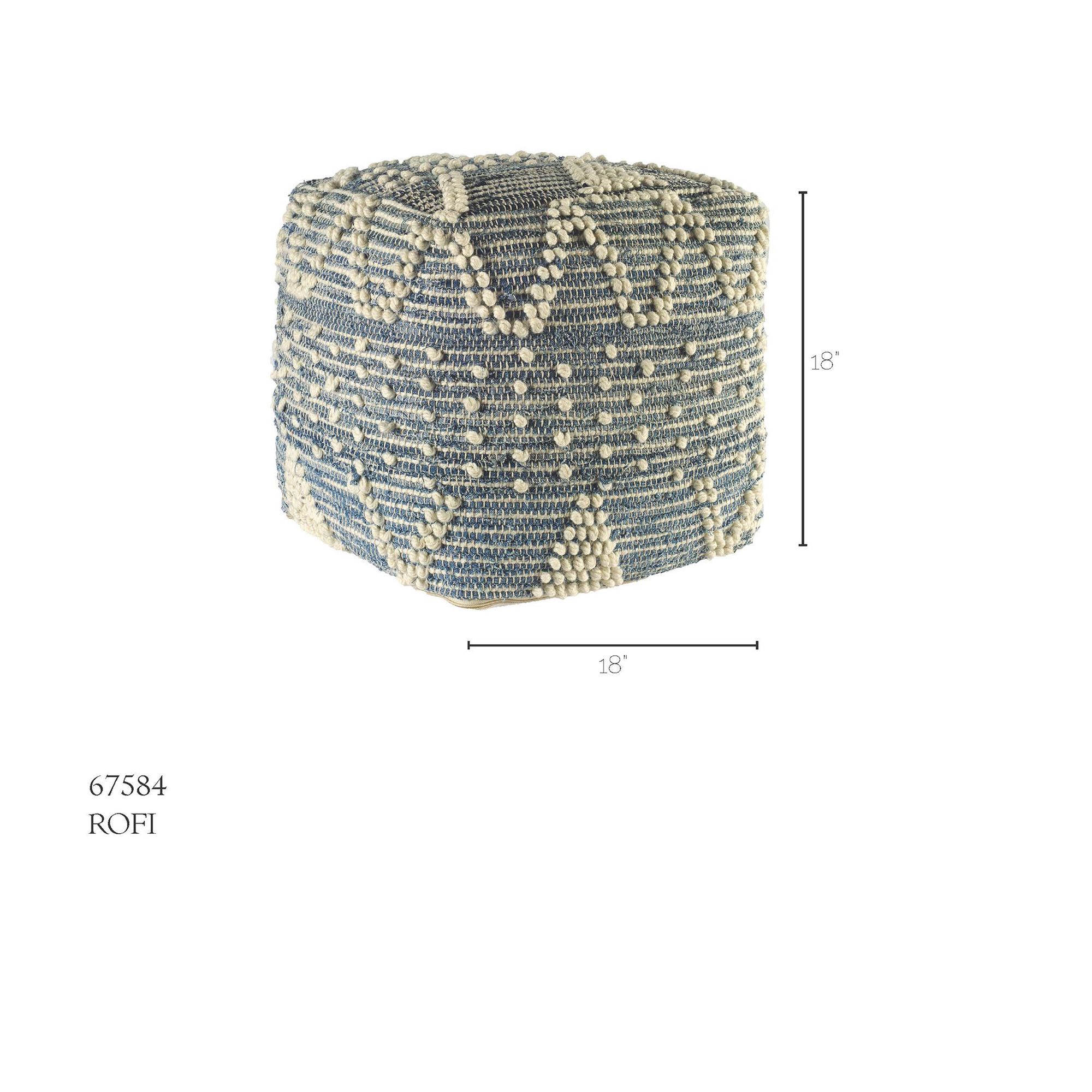 Mercana - Rofi Blue Denim and Cream Cotton Stitched Square Pouf