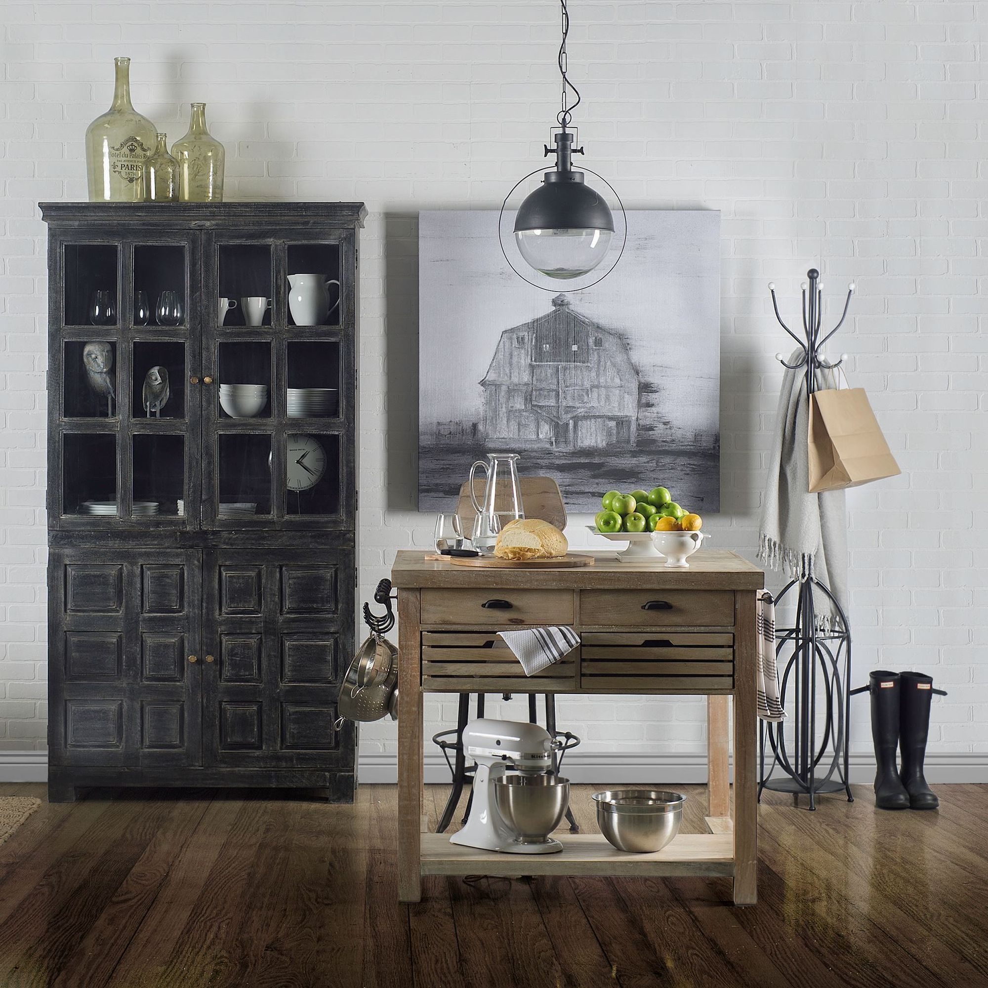 Mercana - Columbia Kitchen Island with Black Iron Knobs in Light Brown