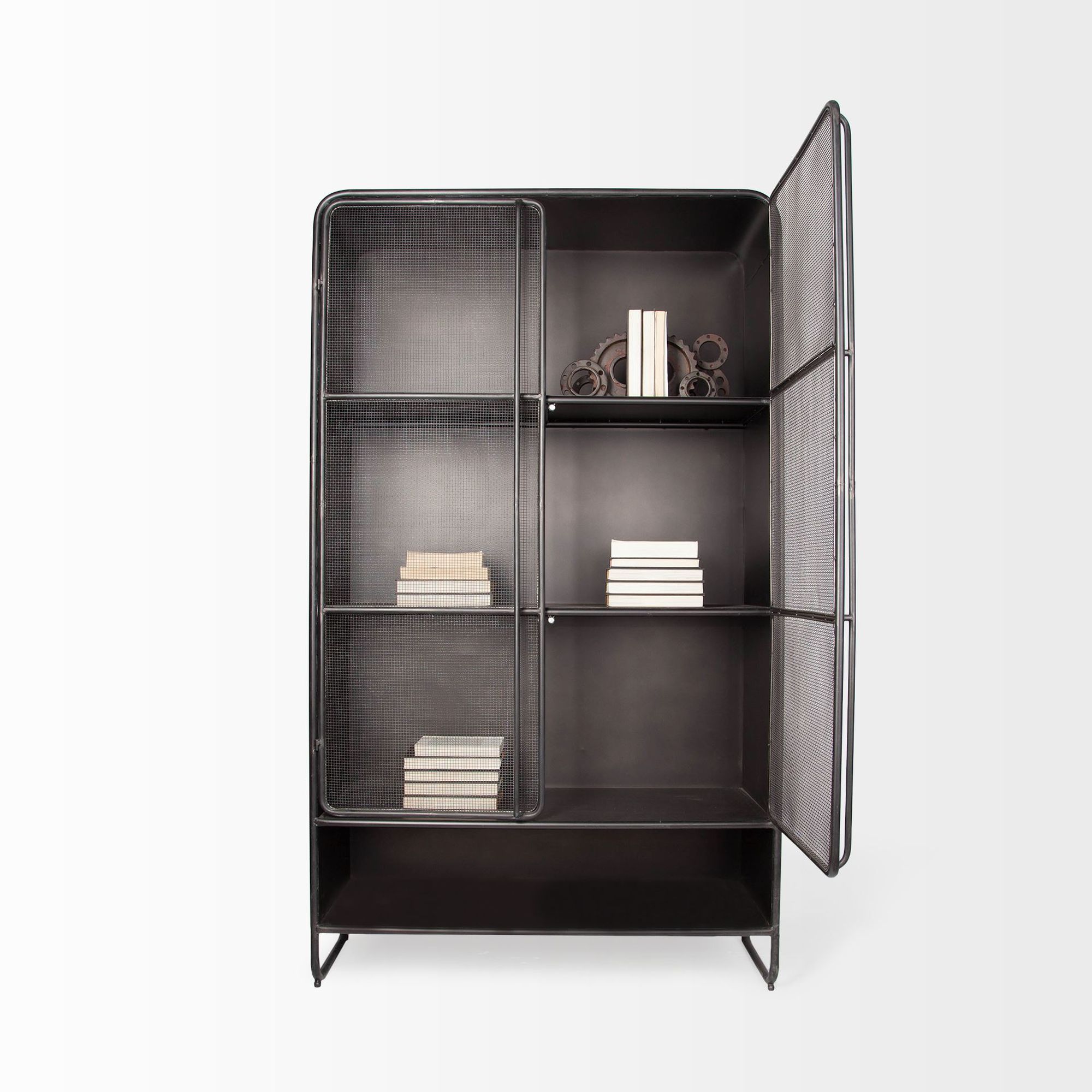 Mercana - Klaus Dark Brown Polished Metal Mesh Door Display Cabinet