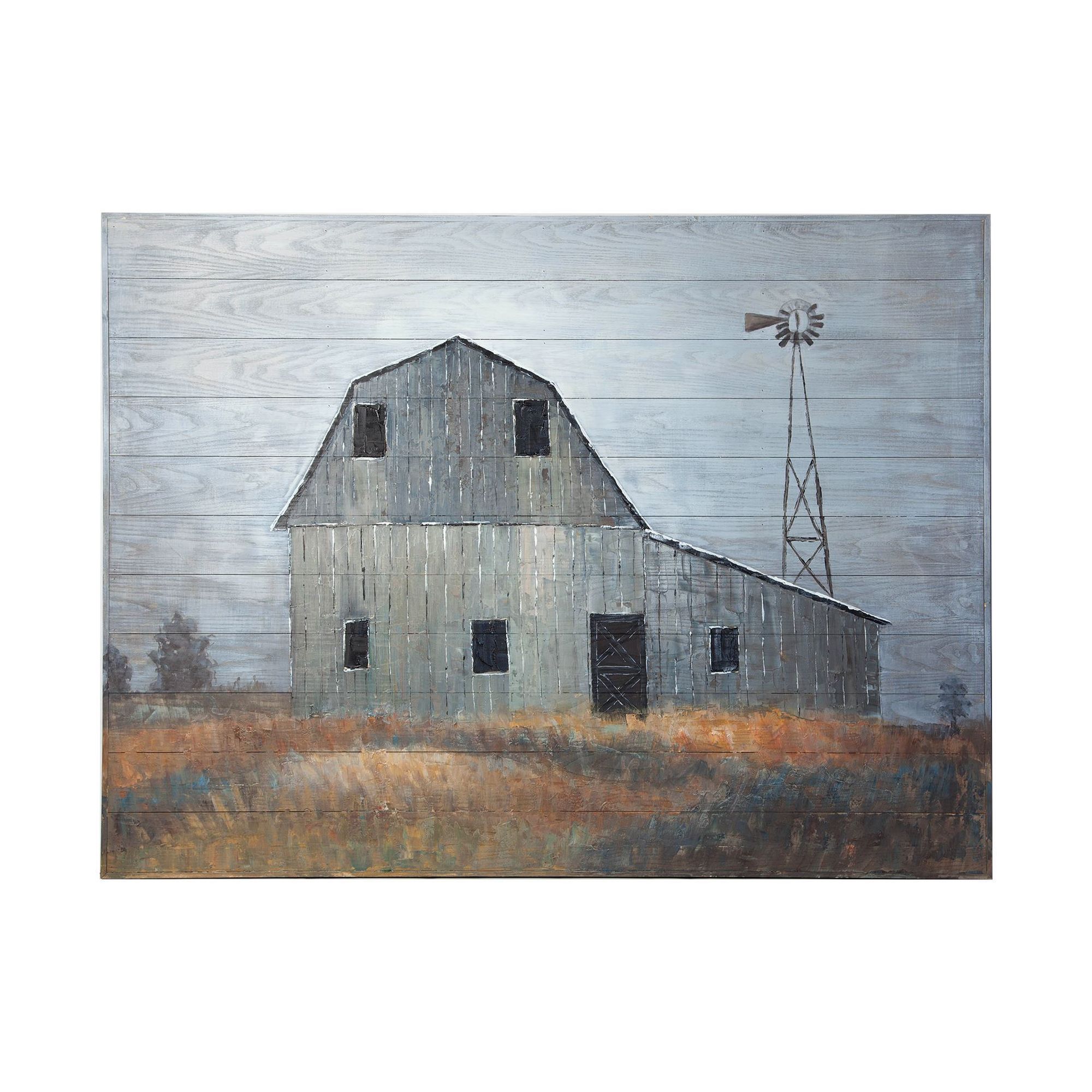 Mercana - Old Mill Creek 57x43 Grey Barn Original Hand Painted on Wood Oil Painting