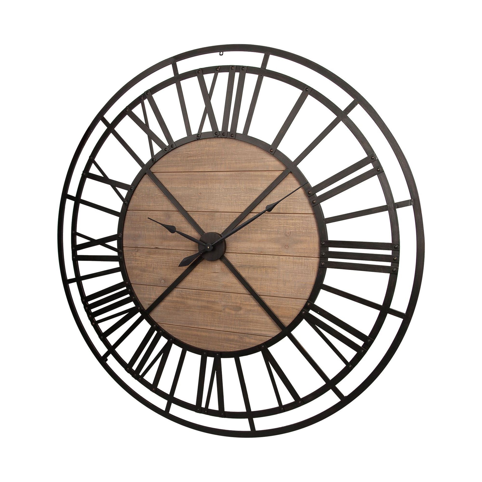 Mercana - Lewiston Iron/Wood Round Wall Clock