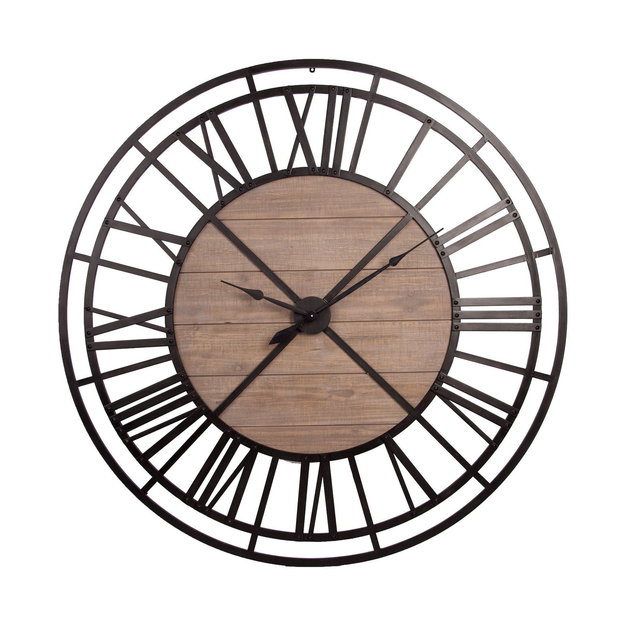 Mercana Lewiston 59" Round Industrial Wall Clock - Black/Brown