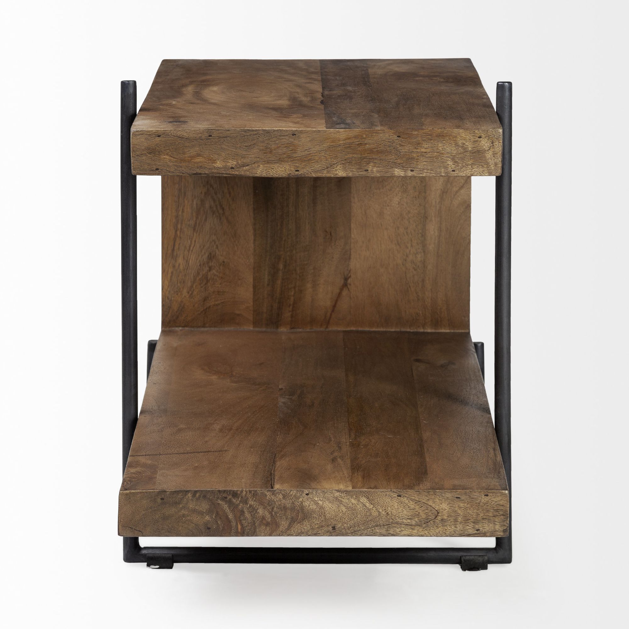 Mercana - Maddox Medium Brown Wood with Black Metal U-shaped End/Side Table