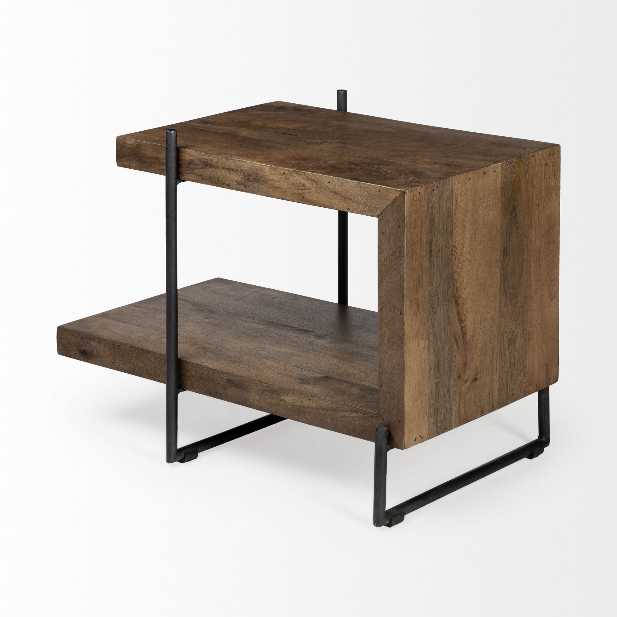 Mercana - Maddox Medium Brown Wood with Black Metal U-shaped End/Side Table