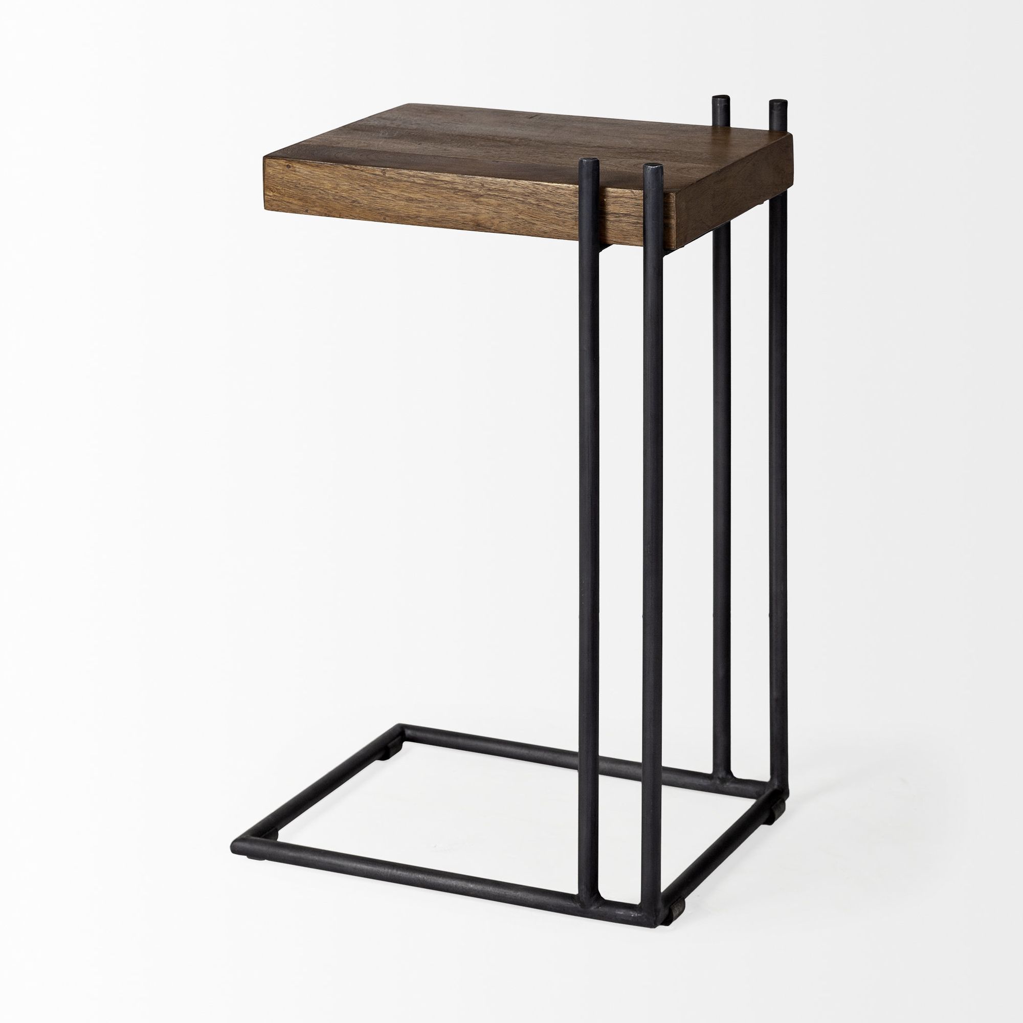 Mercana - Maddox Medium Brown Wood with Black Metal C-shaped End/Side Table