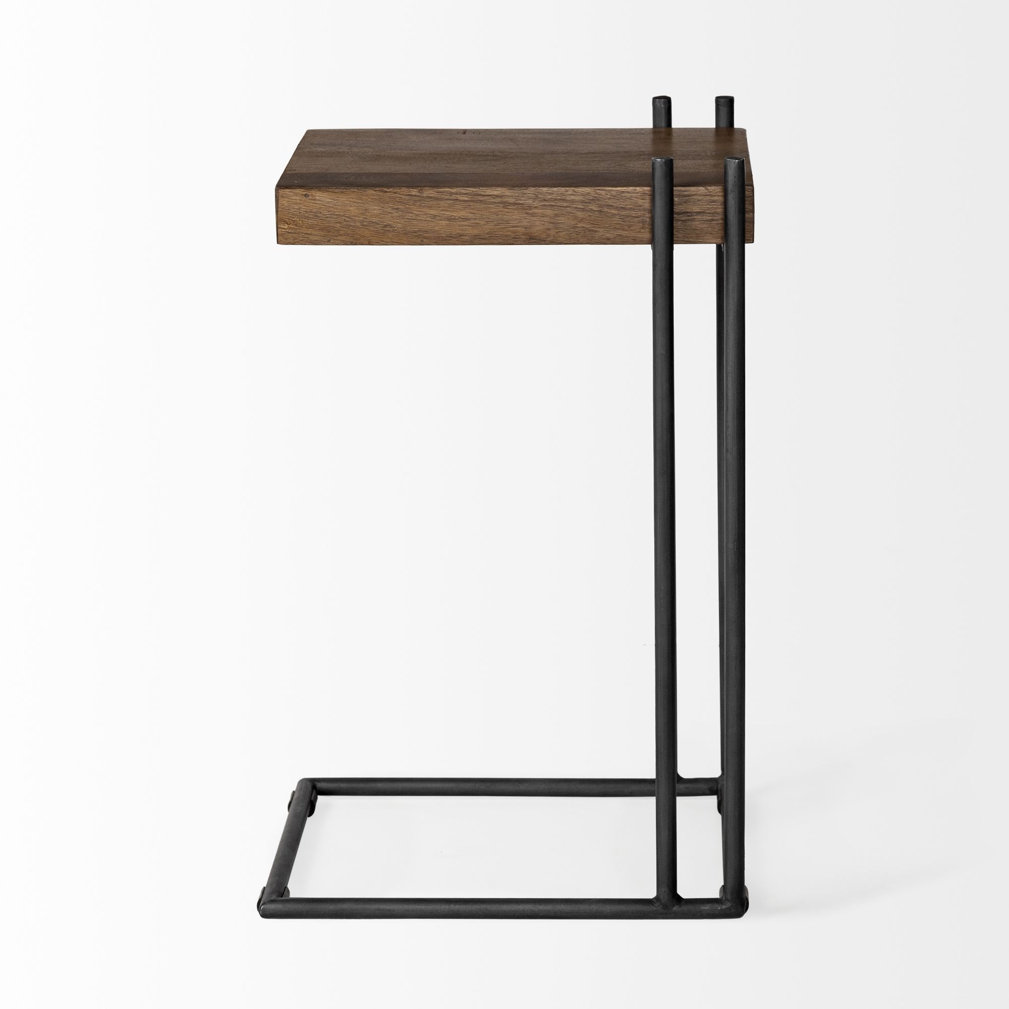 Mercana - Maddox Medium Brown Wood with Black Metal C-shaped End/Side Table