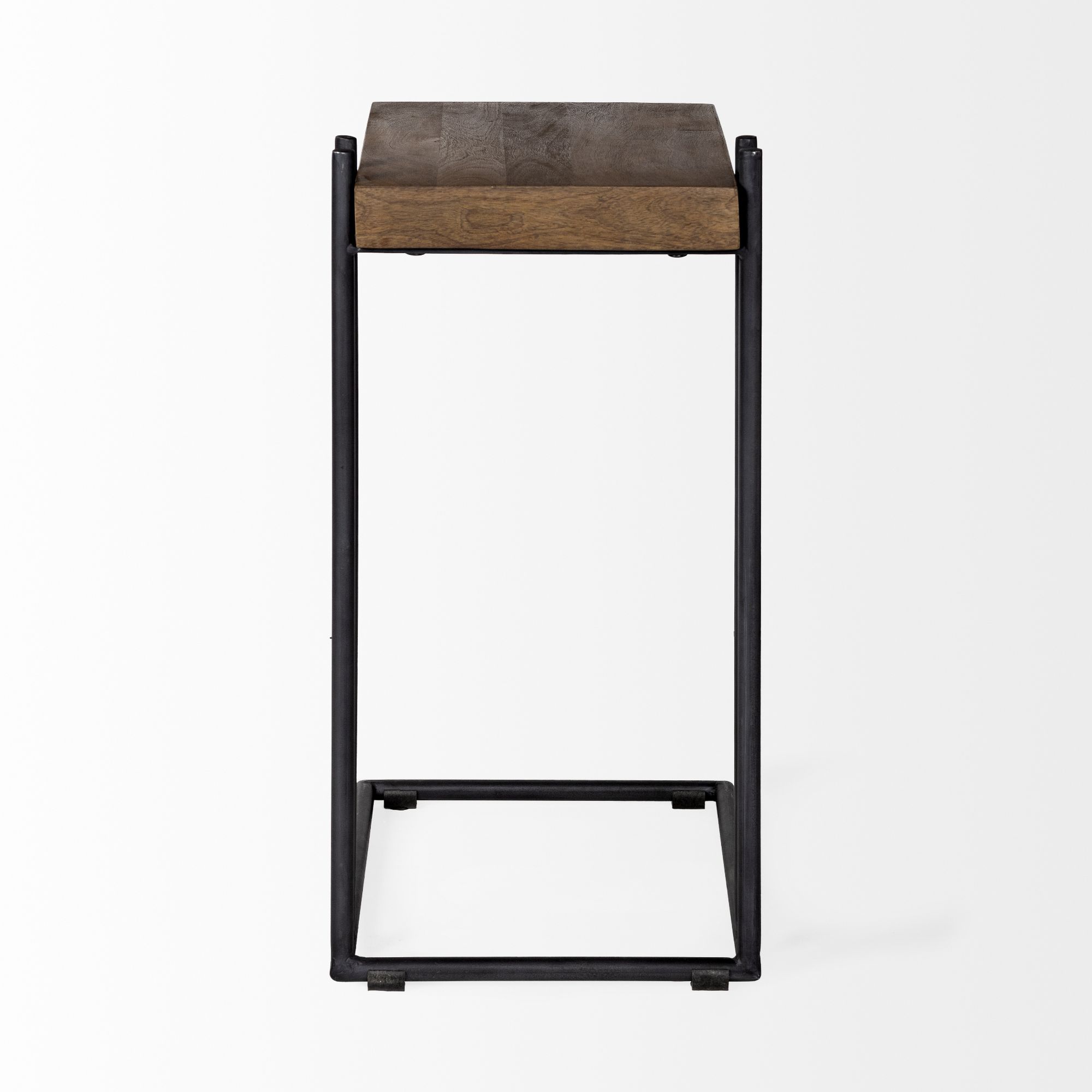 Mercana - Maddox Medium Brown Wood with Black Metal C-shaped End/Side Table