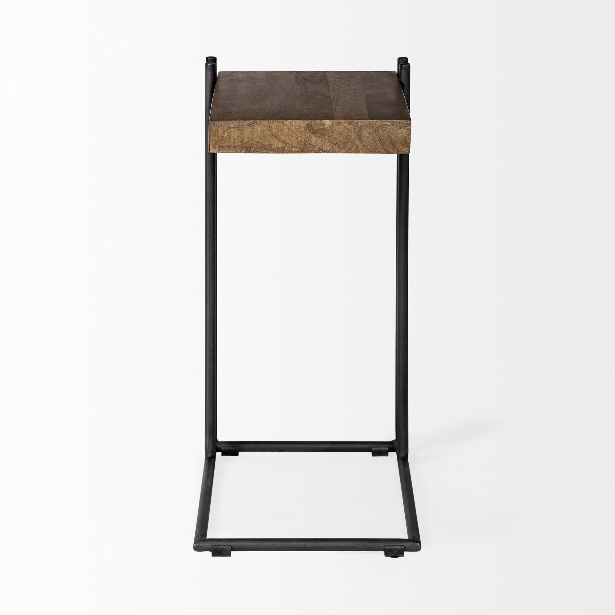 Mercana - Maddox Medium Brown Wood with Black Metal C-shaped End/Side Table