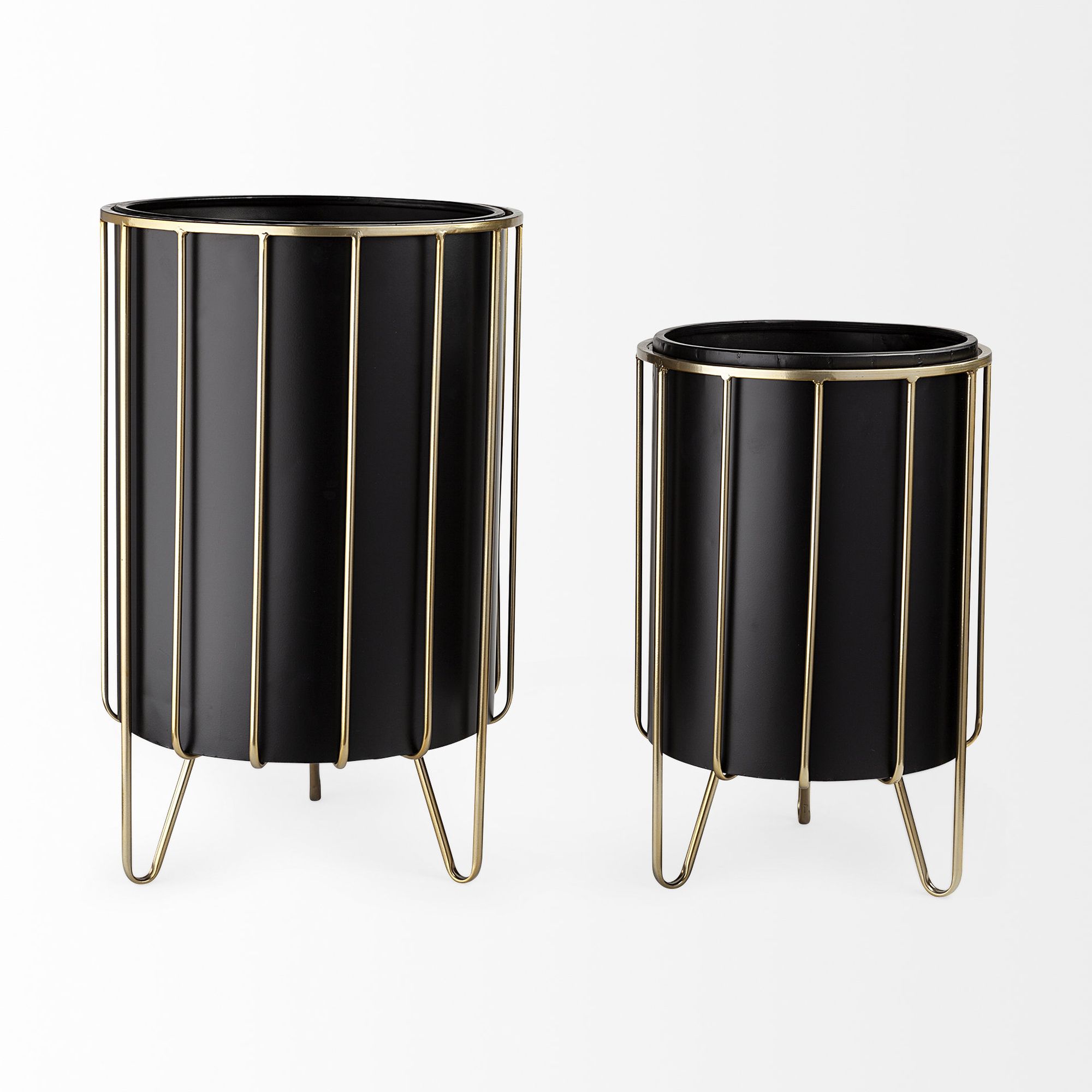 Mercana - Pianta 13 x 21 Black Metal Insert Brass Frame Plant Stands (Set of 2)