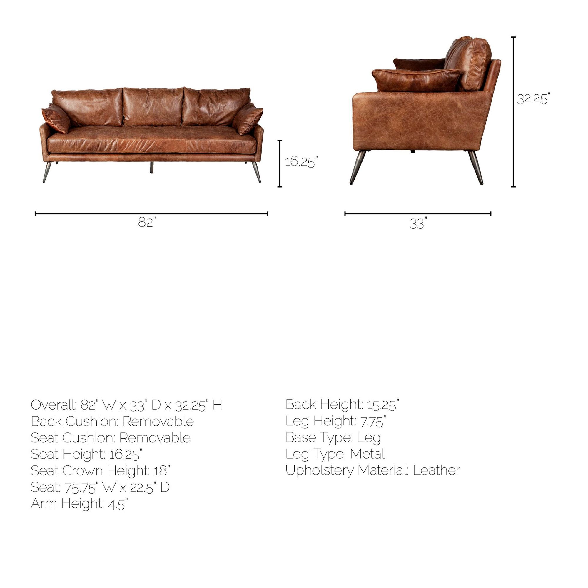 Mercana Cochrane 3 Seater Sofa - Brown, Leather