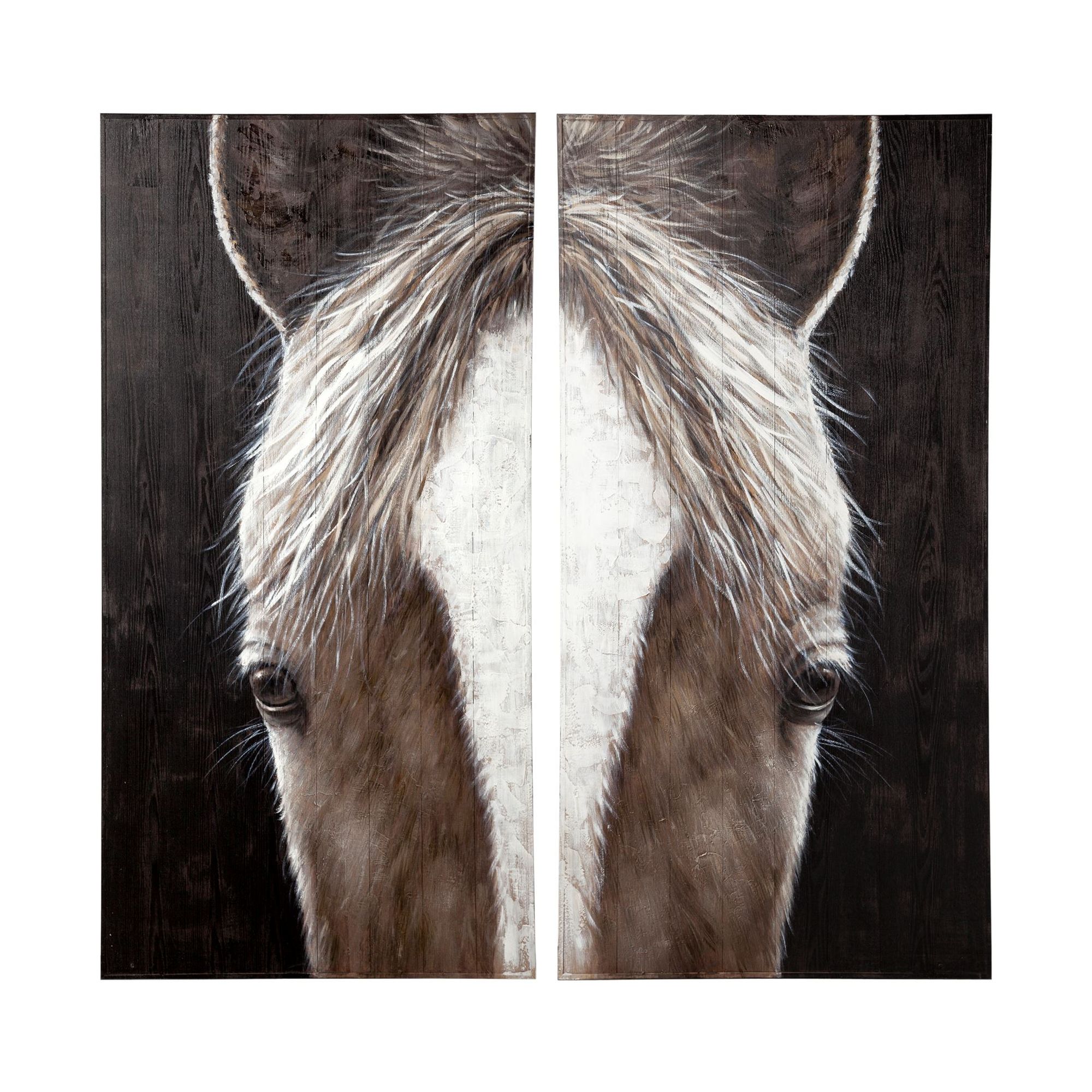 Mercana - Equus Diptych 60x60 Horse Original Hand Painted on Wood Oil Painting