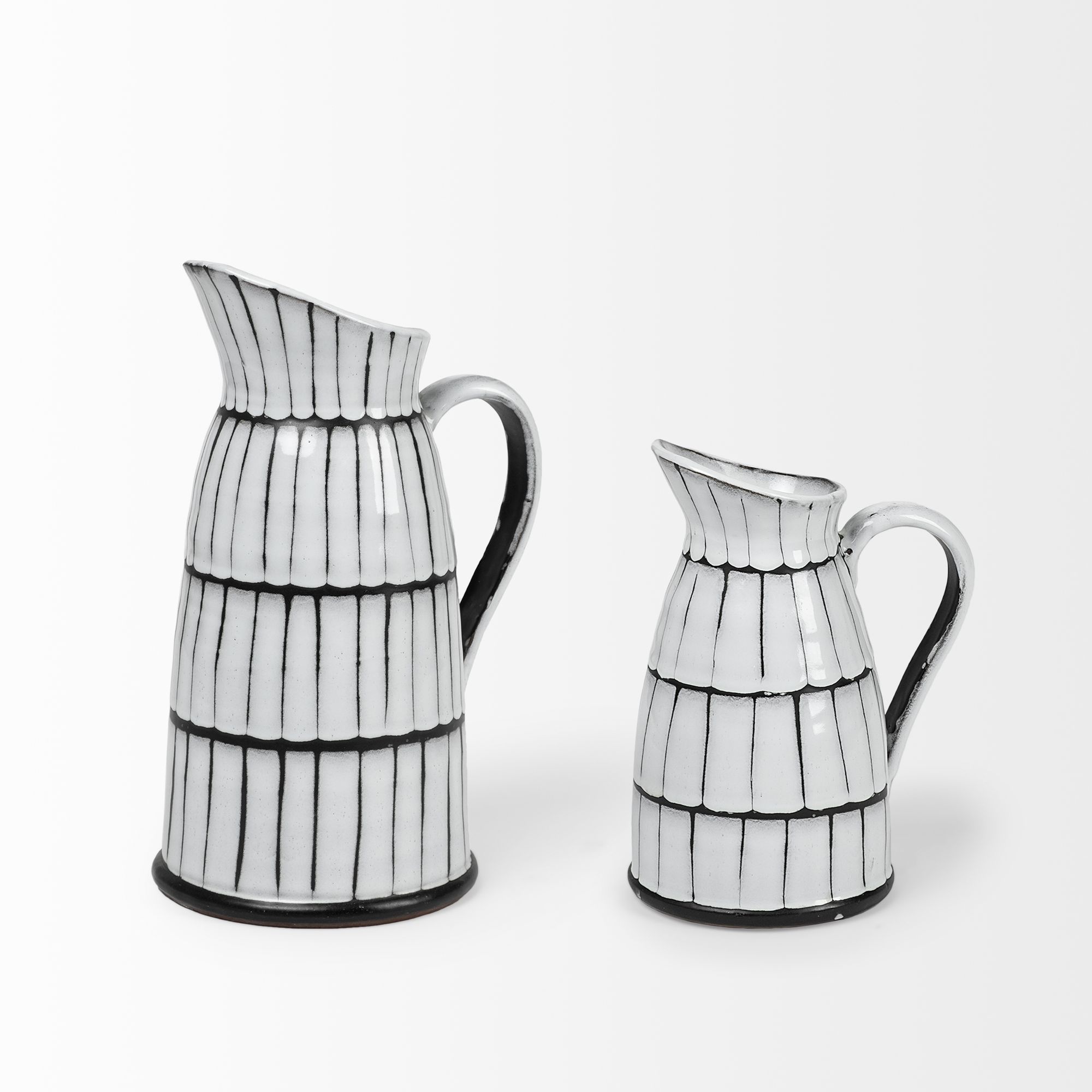 Mercana Lome Patterned Ceramic Water Pitcher - White/Black, Large