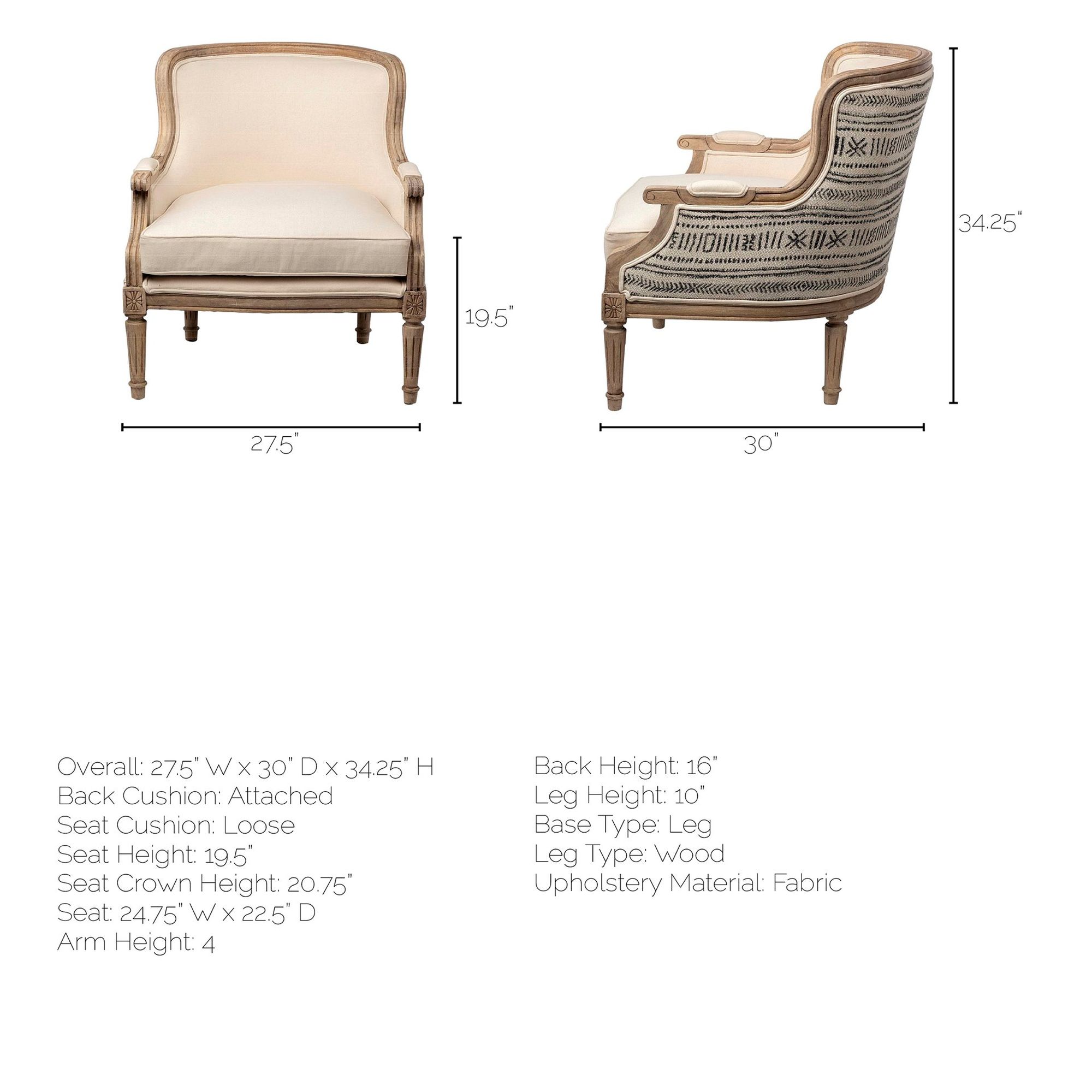 Mercana - Elizabeth Accent Chair in Cream, Fabric