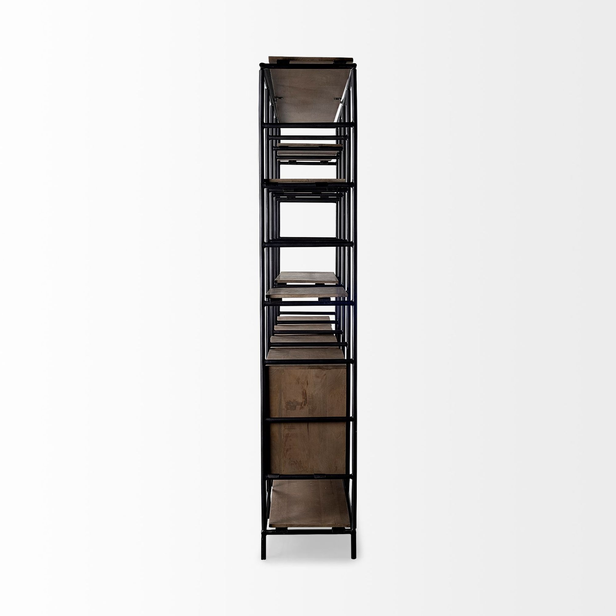 Mercana - Darius Medium Brown Wood and Metal Multi-Shelf Shelving Unit