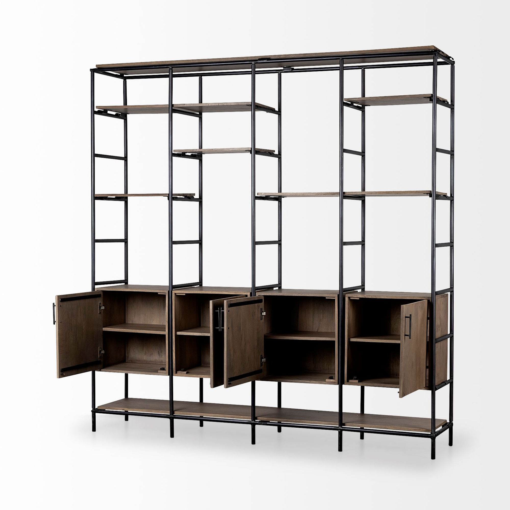 Mercana - Darius Medium Brown Wood and Metal Multi-Shelf Shelving Unit