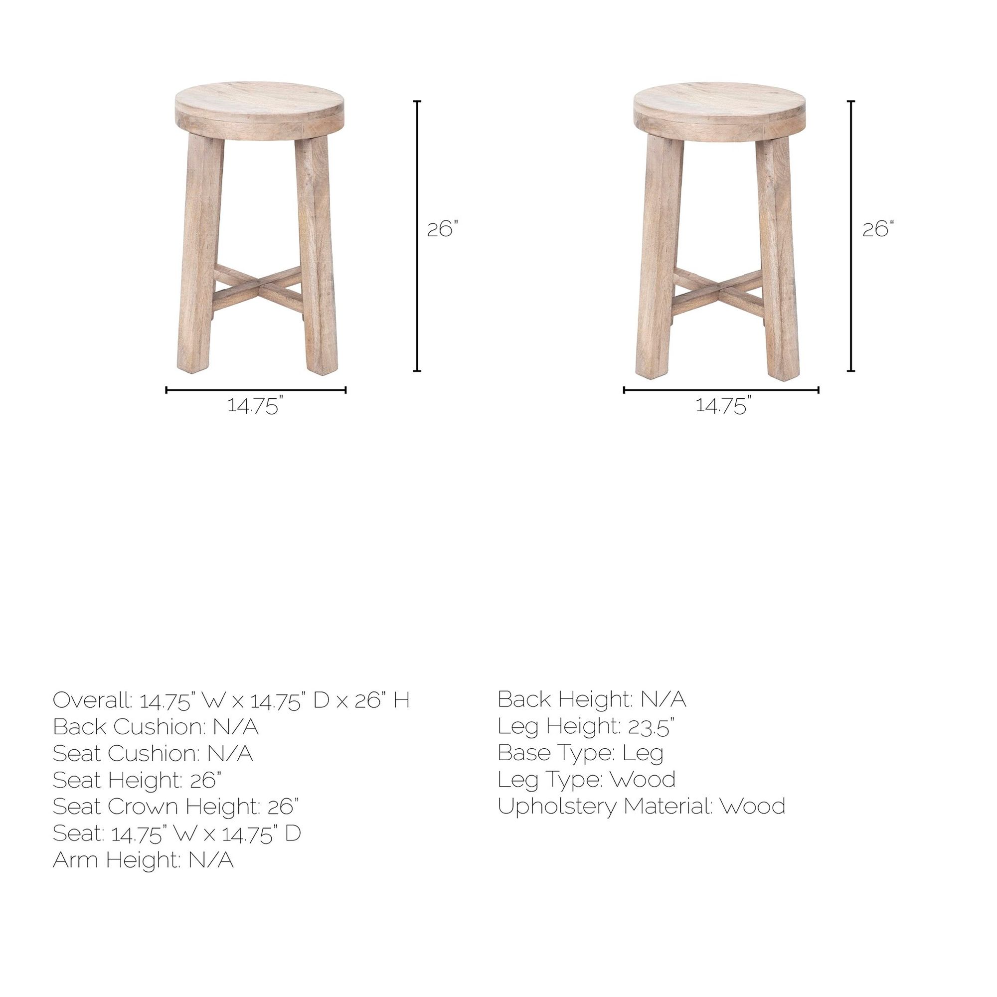 Mercana Brahma 26" Counter Stool - Whitewash