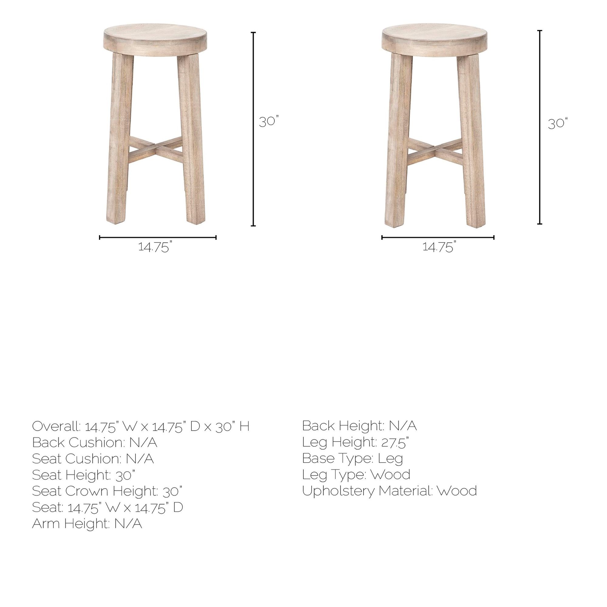 Mercana Brahma 30" Counter Stool - Whitewash