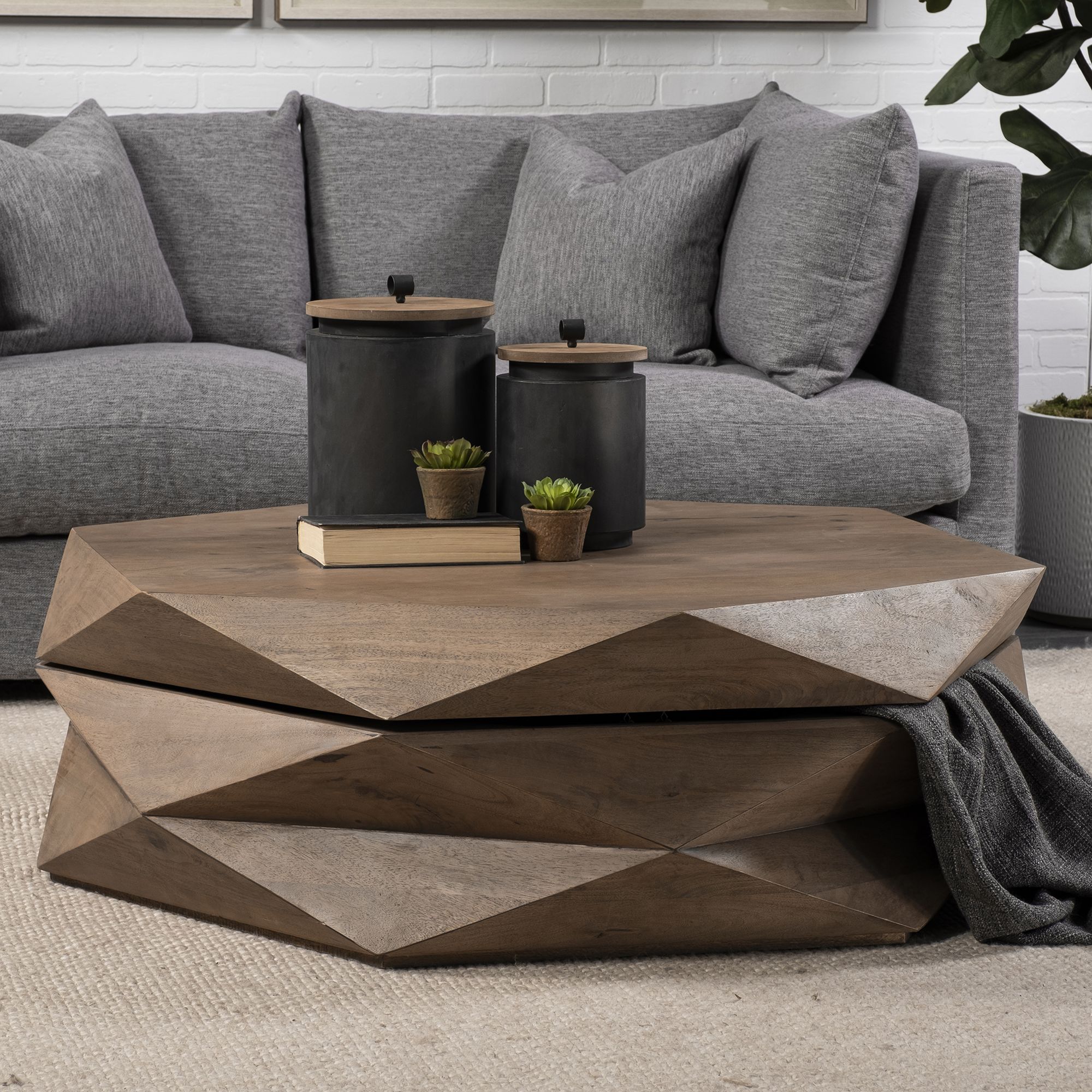 Mercana Arreto 48" Hexagonal Coffee Table - Brown, Wood