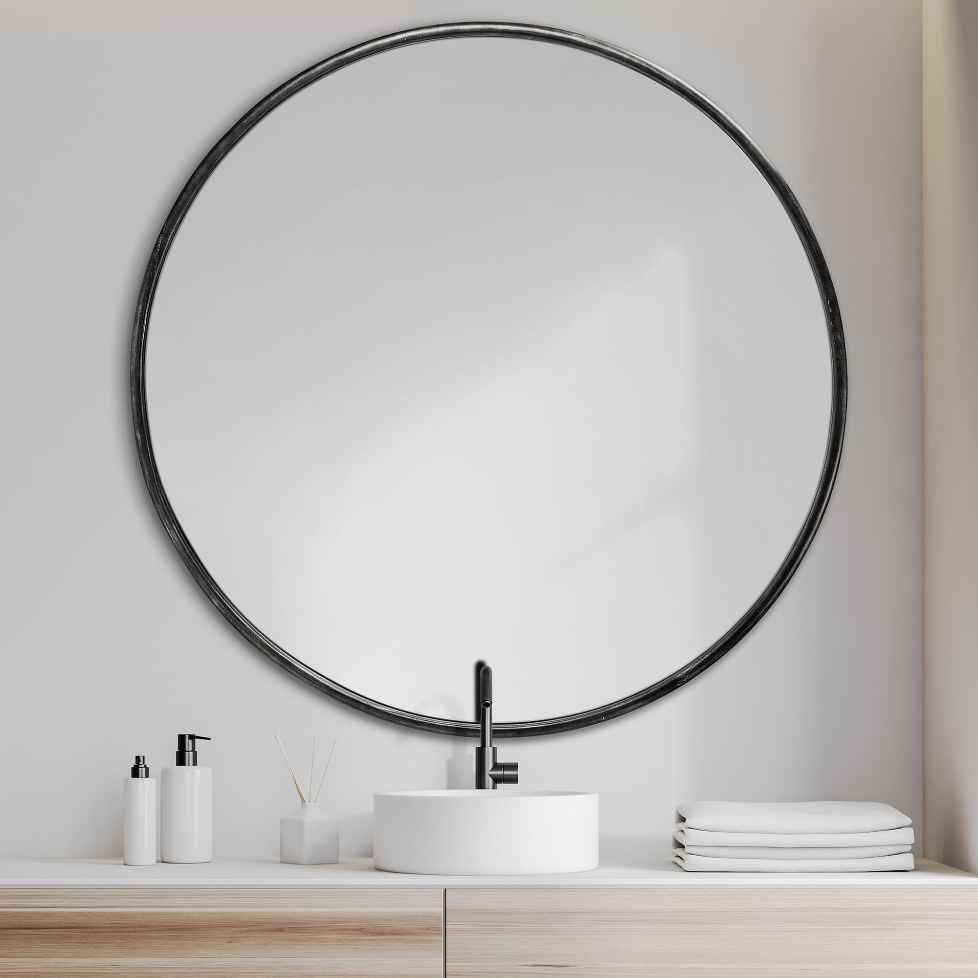 Mercana Piper Metal Round Wall Mirror - Black, Large