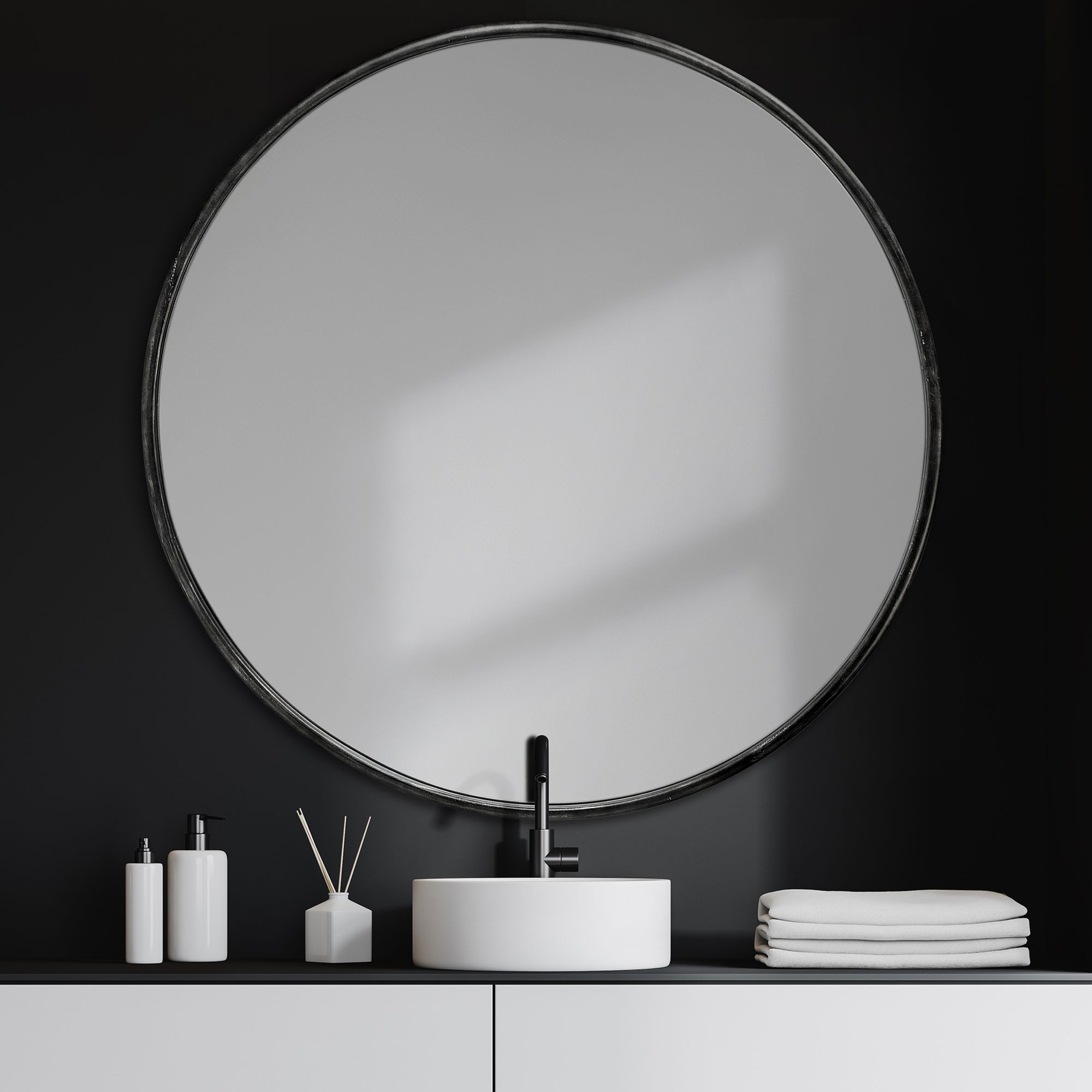 Mercana Piper Metal Round Wall Mirror - Black, Large