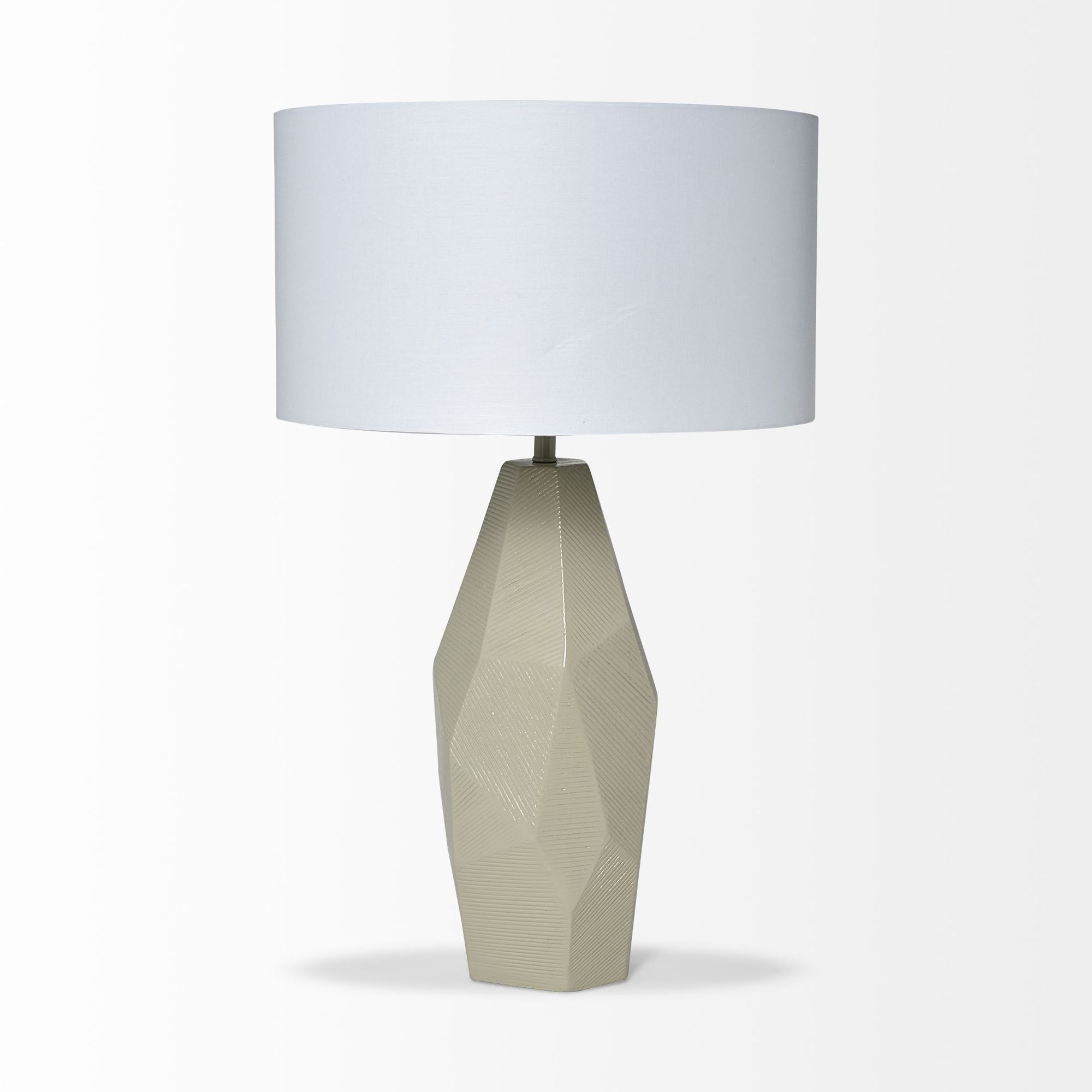 Mercana Piven (29.5"H) Ceramic Base White Linen Shade Table Lamp - Beige