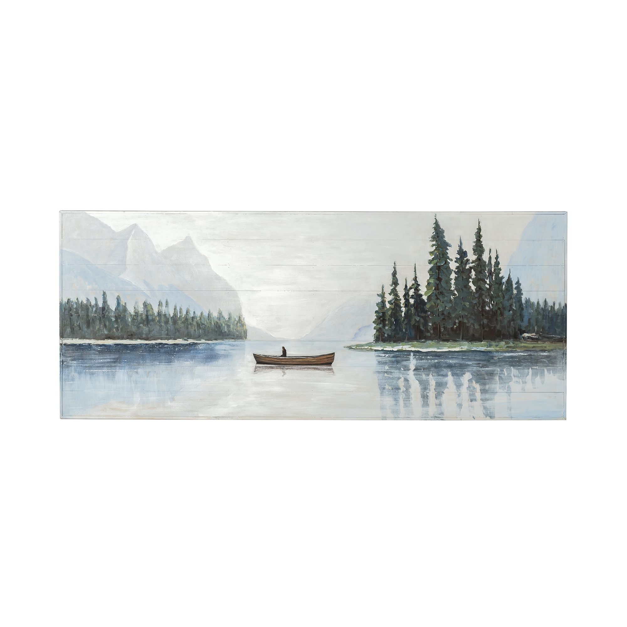 Mercana - Solitude 72x30 Canoe on the Lake Original Hand Painted on Wood Oil Painting