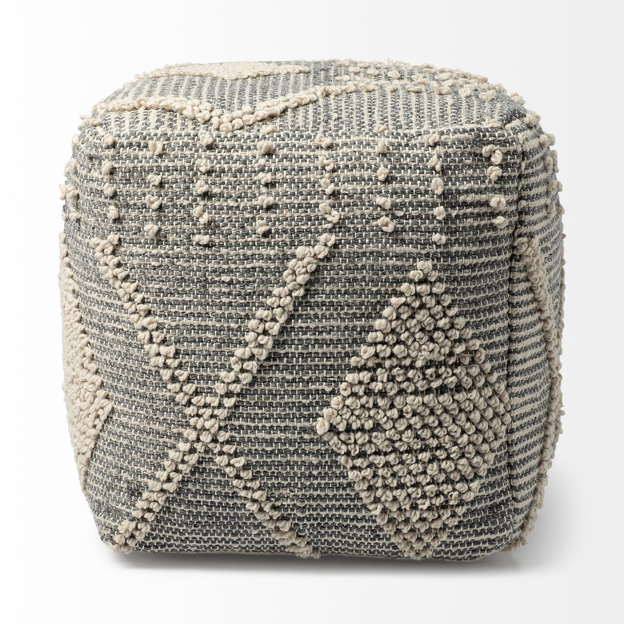 Mercana - Brinket Gray/Cream Polyester Handwoven Square Pouf