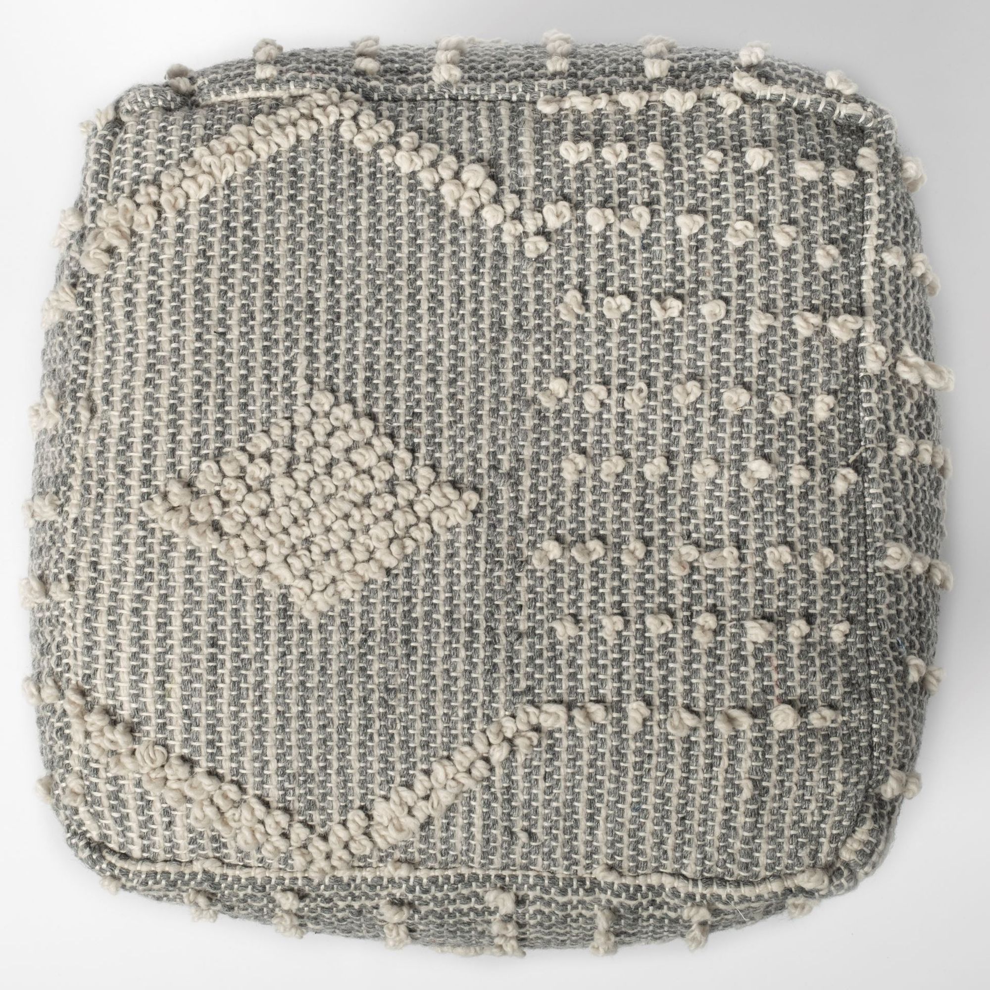 Mercana - Brinket Gray/Cream Polyester Handwoven Square Pouf