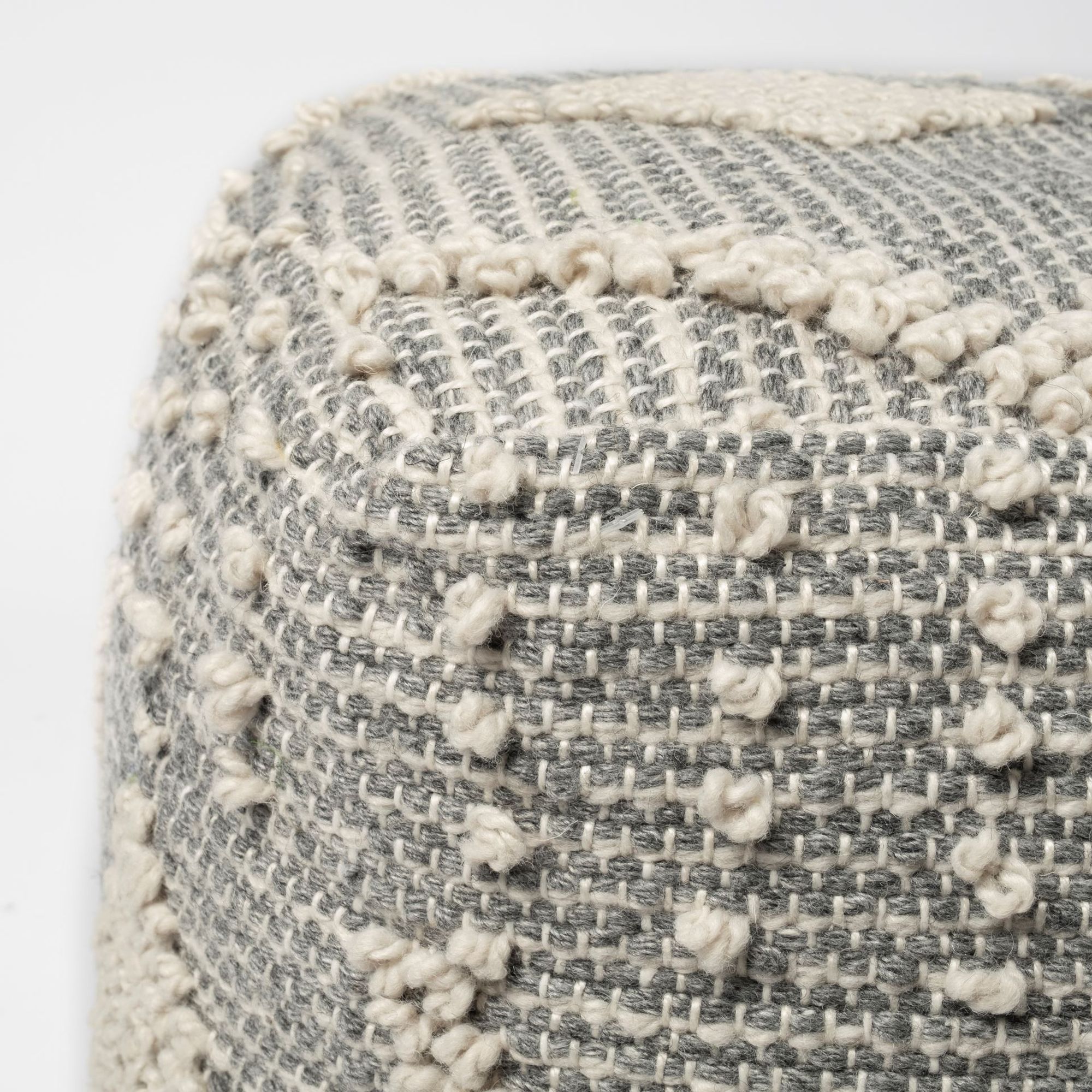 Mercana - Brinket Gray/Cream Polyester Handwoven Square Pouf