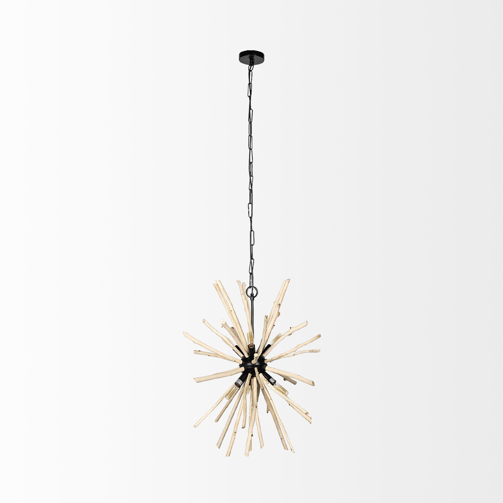 Mercana - Jules Blonde Wood and Black Metal Six Bulb Chandelier Light