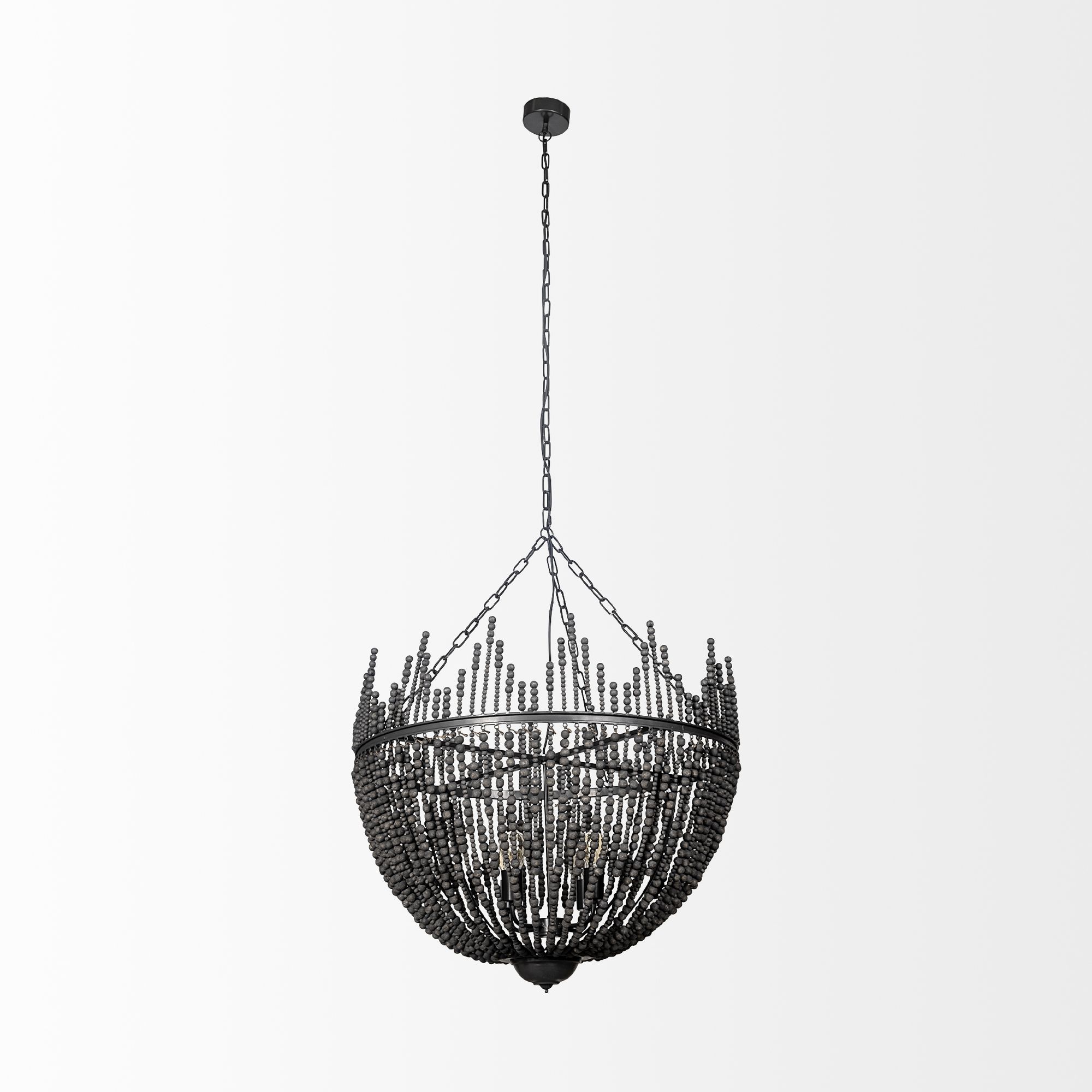 Mercana - Liam I Black Wooden Bead Bowl-Style Four Bulb Chandelier