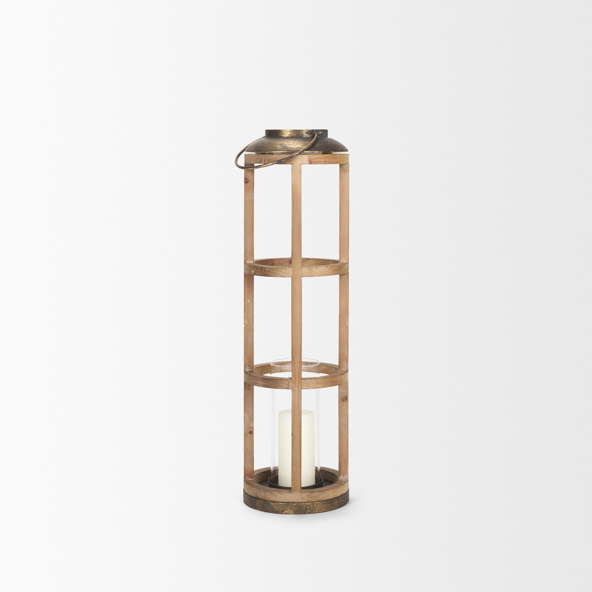 Mercana Andy Large Candle Holder Lantern - Gold, Wood