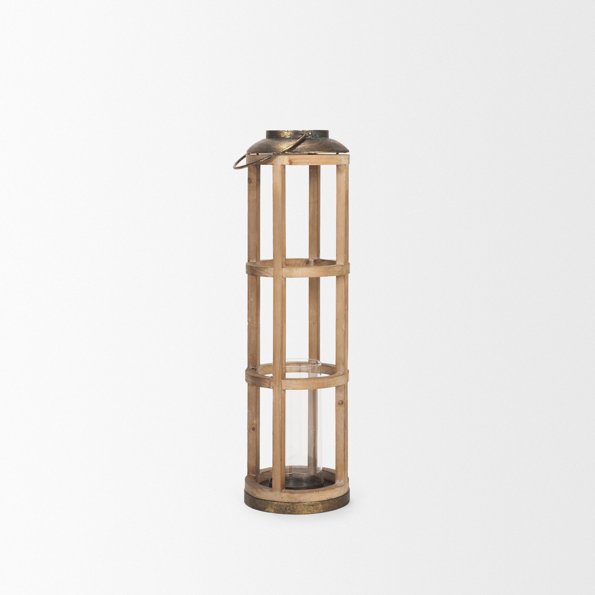 Mercana Andy Large Candle Holder Lantern - Gold, Wood