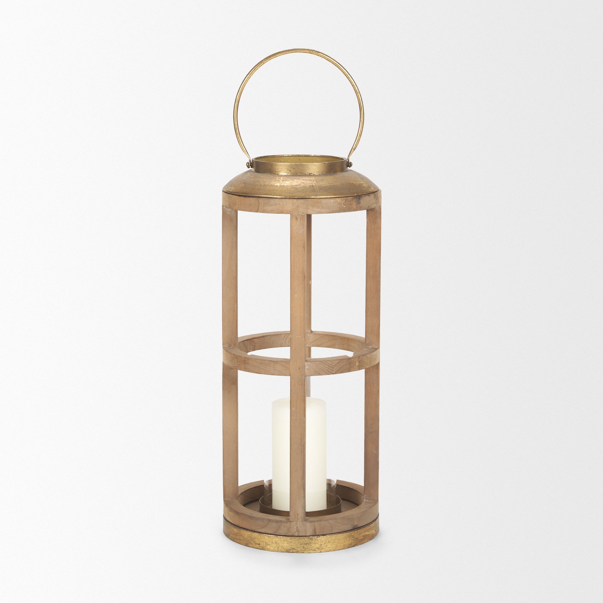 Mercana Andy Small Candle Holder Lantern - Gold, Wood