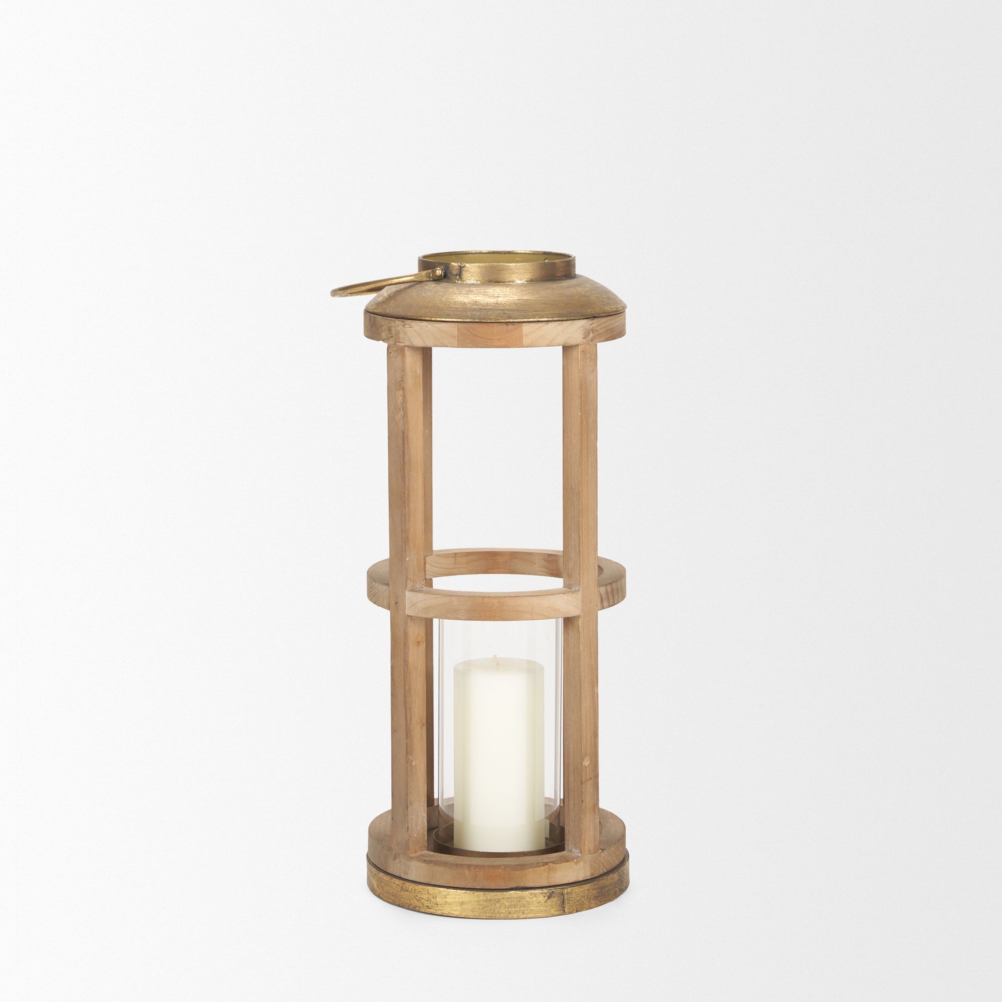 Mercana Andy Small Candle Holder Lantern - Gold, Wood