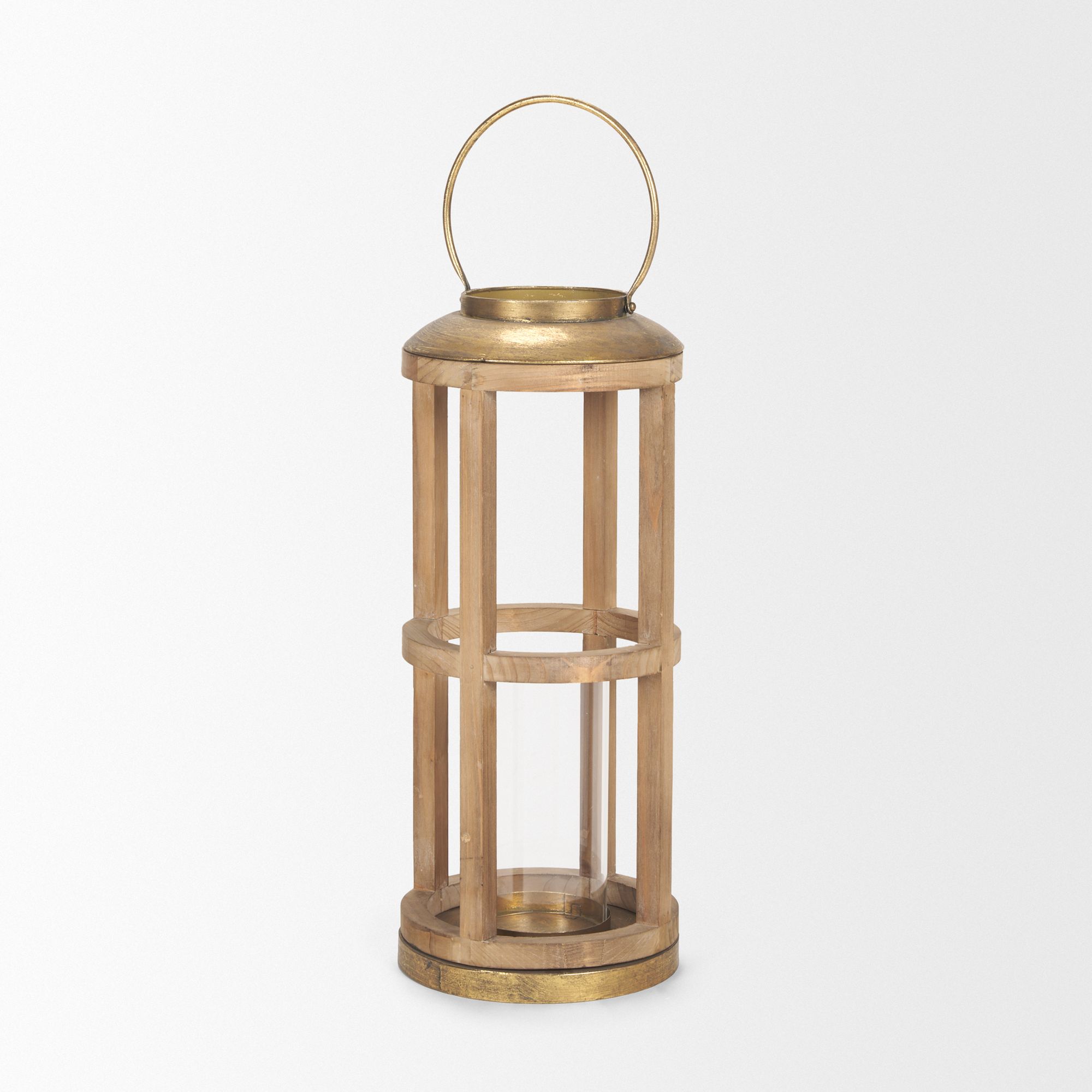 Mercana Andy Small Candle Holder Lantern - Gold, Wood