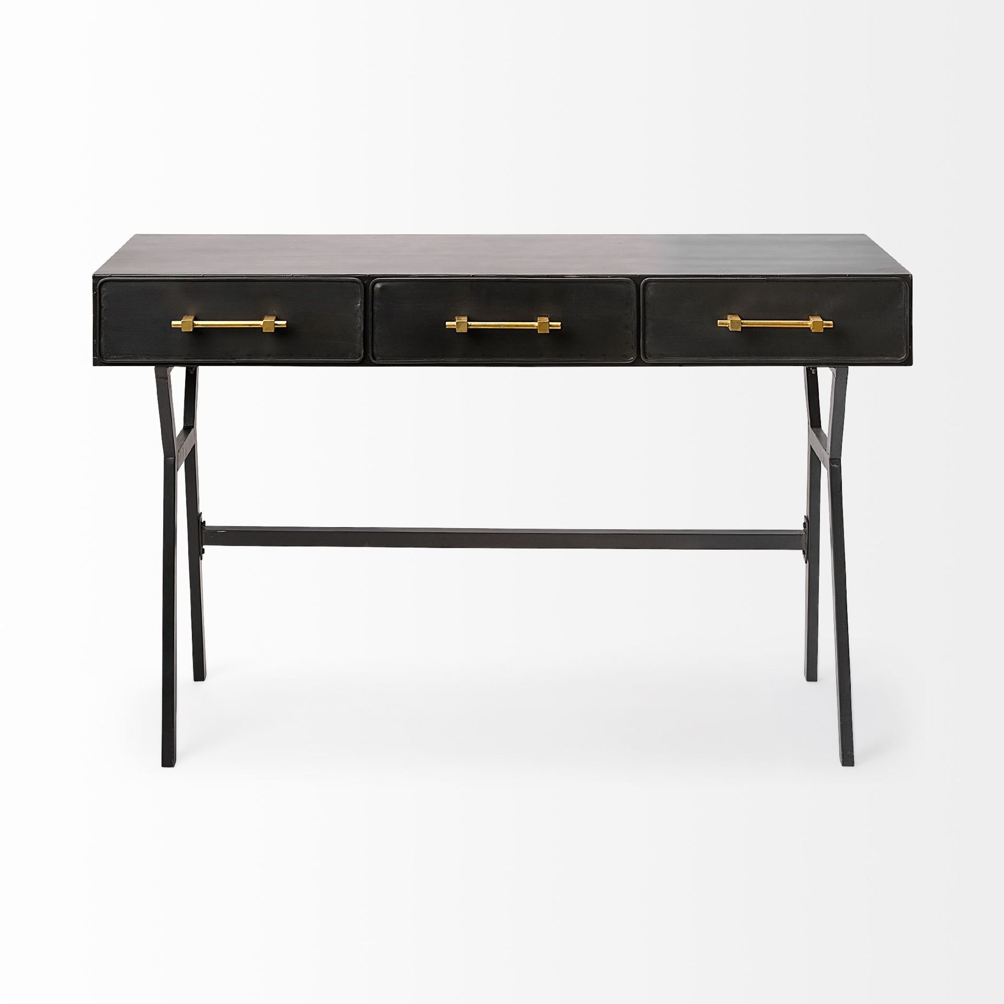 Mercana - Vince Black Metal with Gold Accents 3 Drawer Office Desk