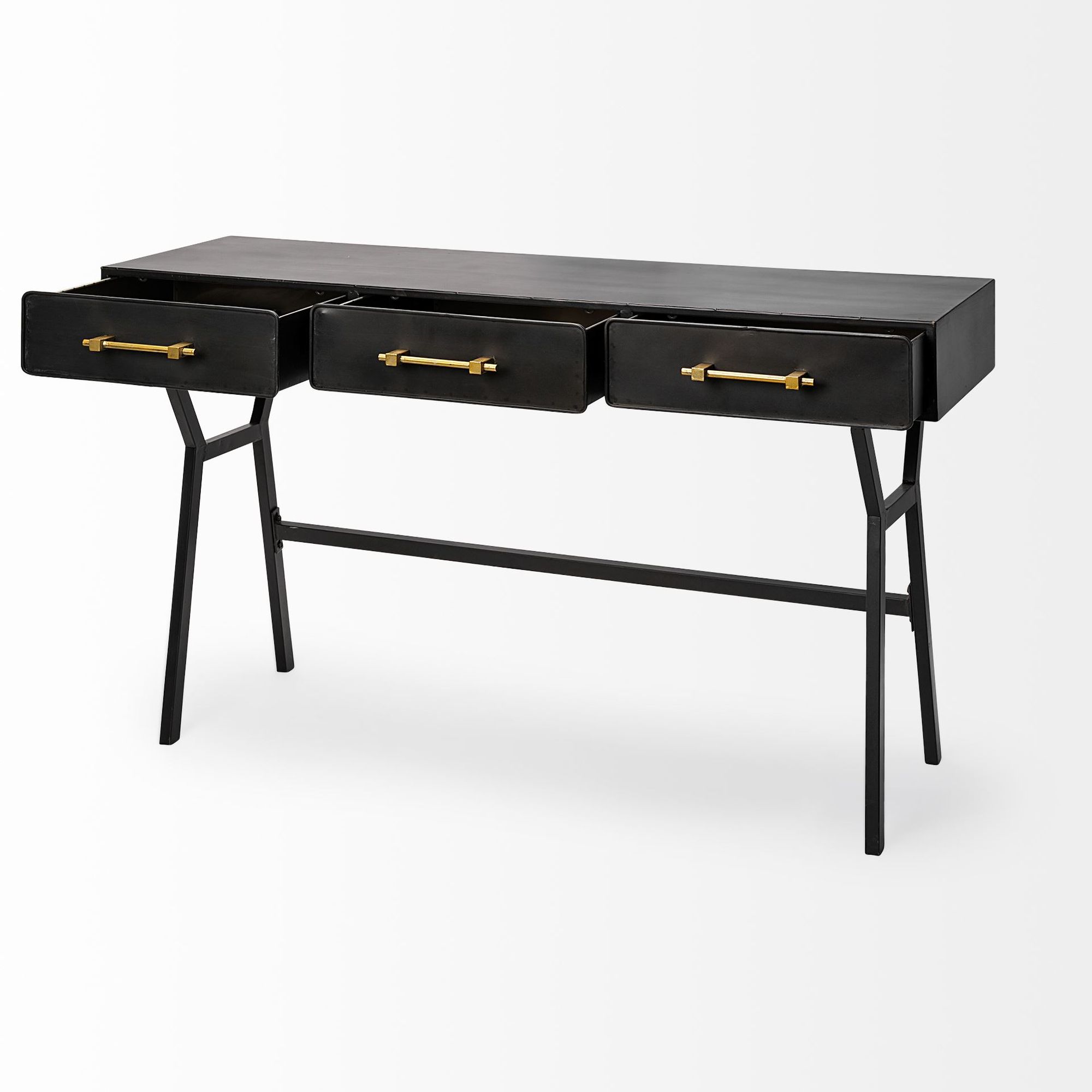 Mercana - Vince Black Metal with Gold Accents 3 Drawer Office Desk